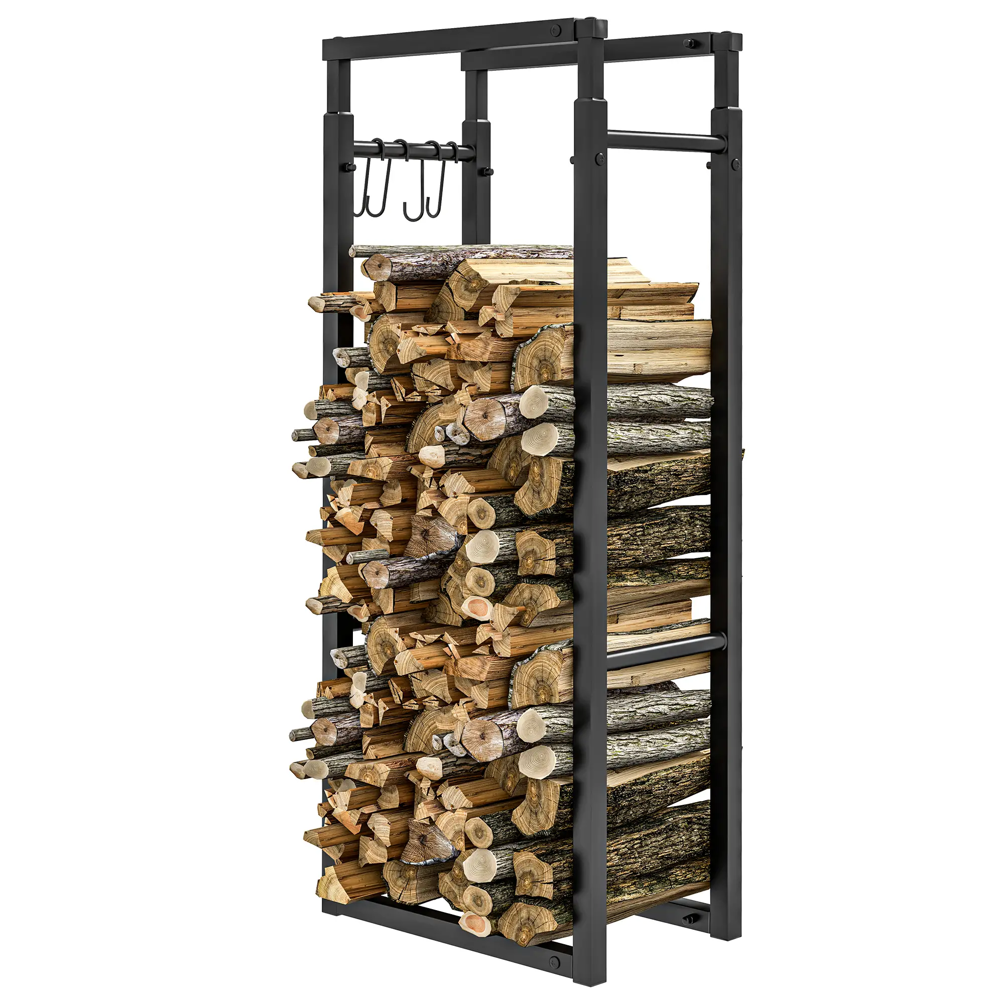 Adjustable Firewood Log Rack, Heavy-Duty Steel, 25.6" x 9.8" x 59.1", Black