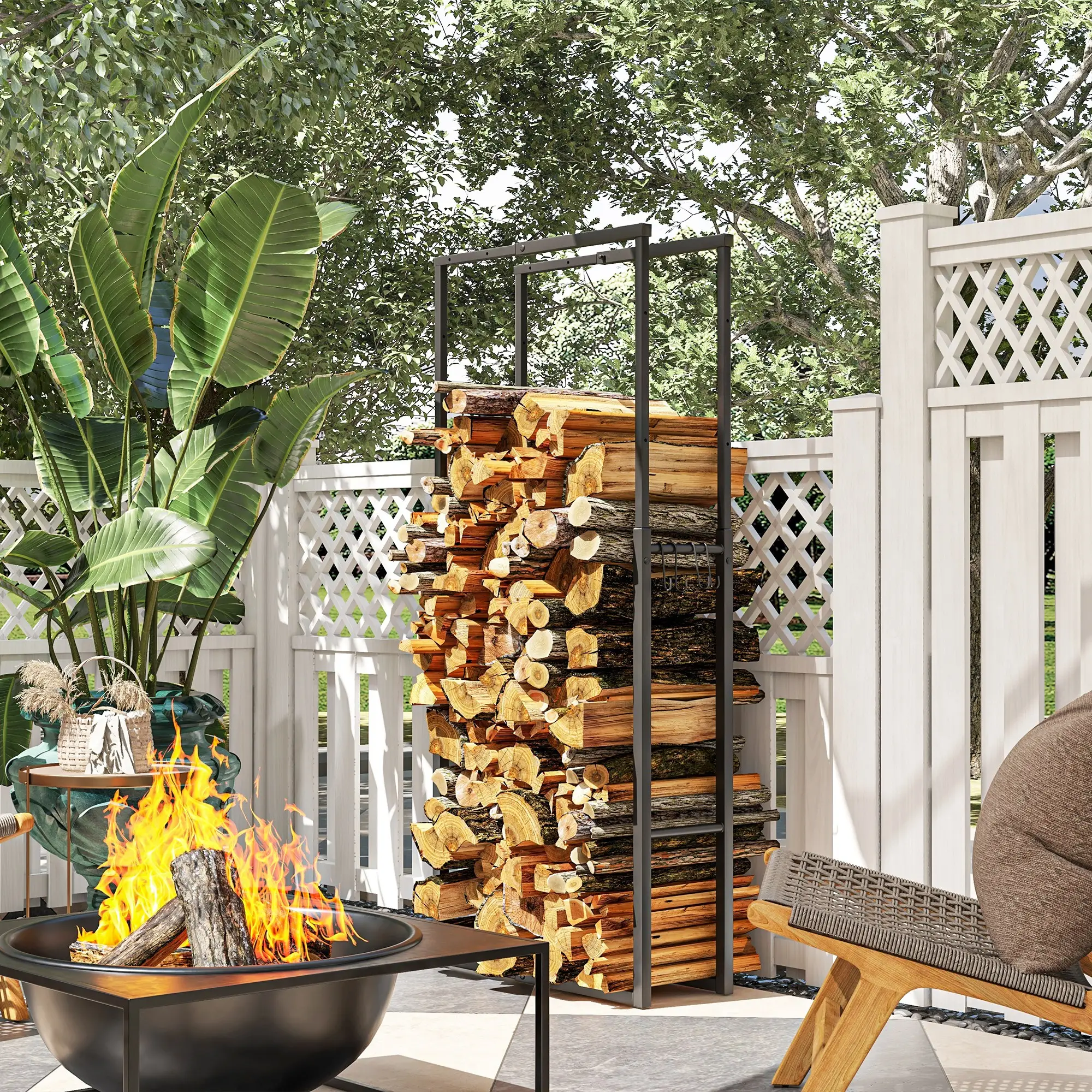Adjustable Firewood Log Rack, Heavy-Duty Steel, 25.6" x 9.8" x 59.1", Black - Image 8