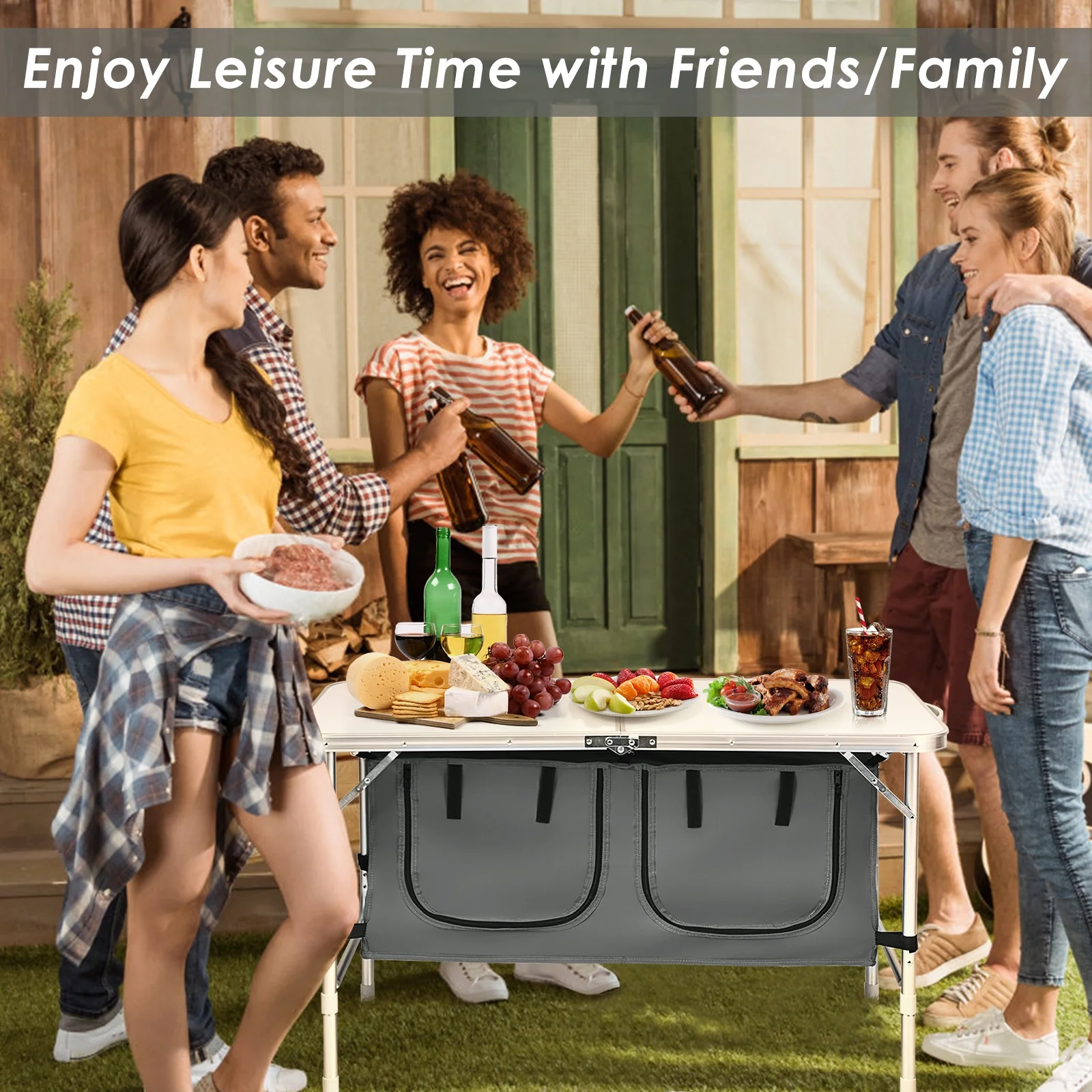 Adjustable Folding Camping Table, Gray - Image 10