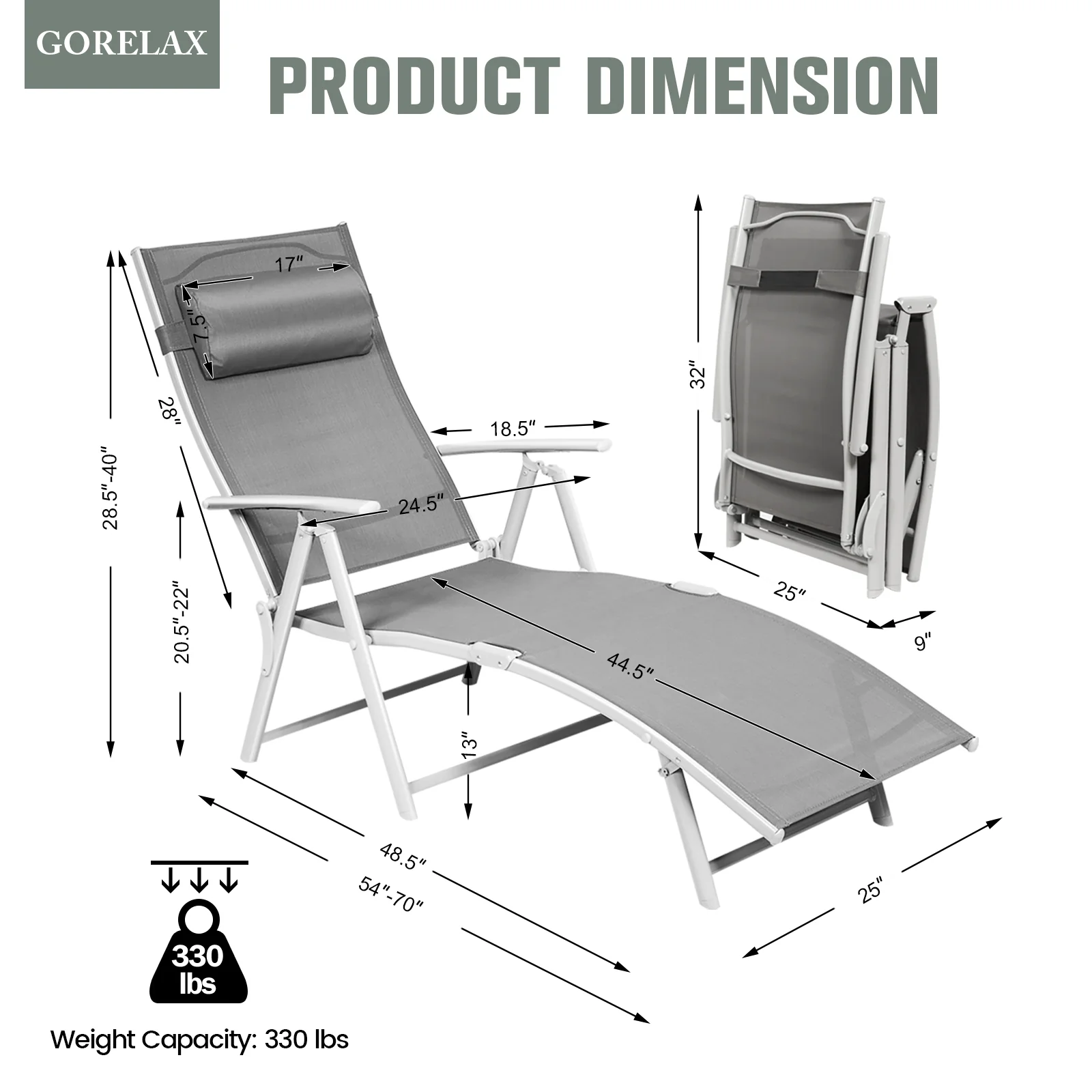 Adjustable Folding Chaise Lounge Chair, Gray - Image 6