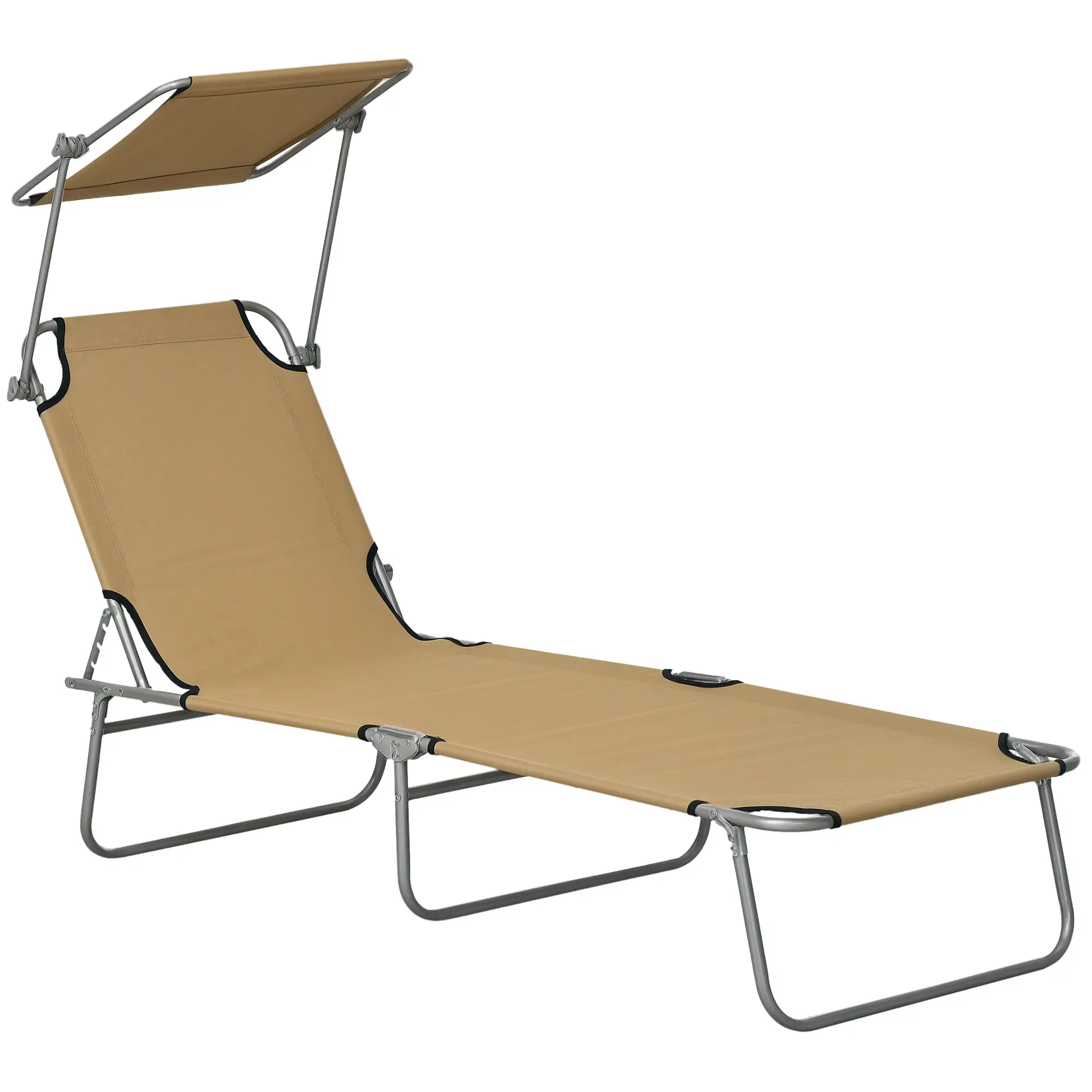 Adjustable Folding Chaise Lounge, Outdoor Chair With Sun Shade, Brown