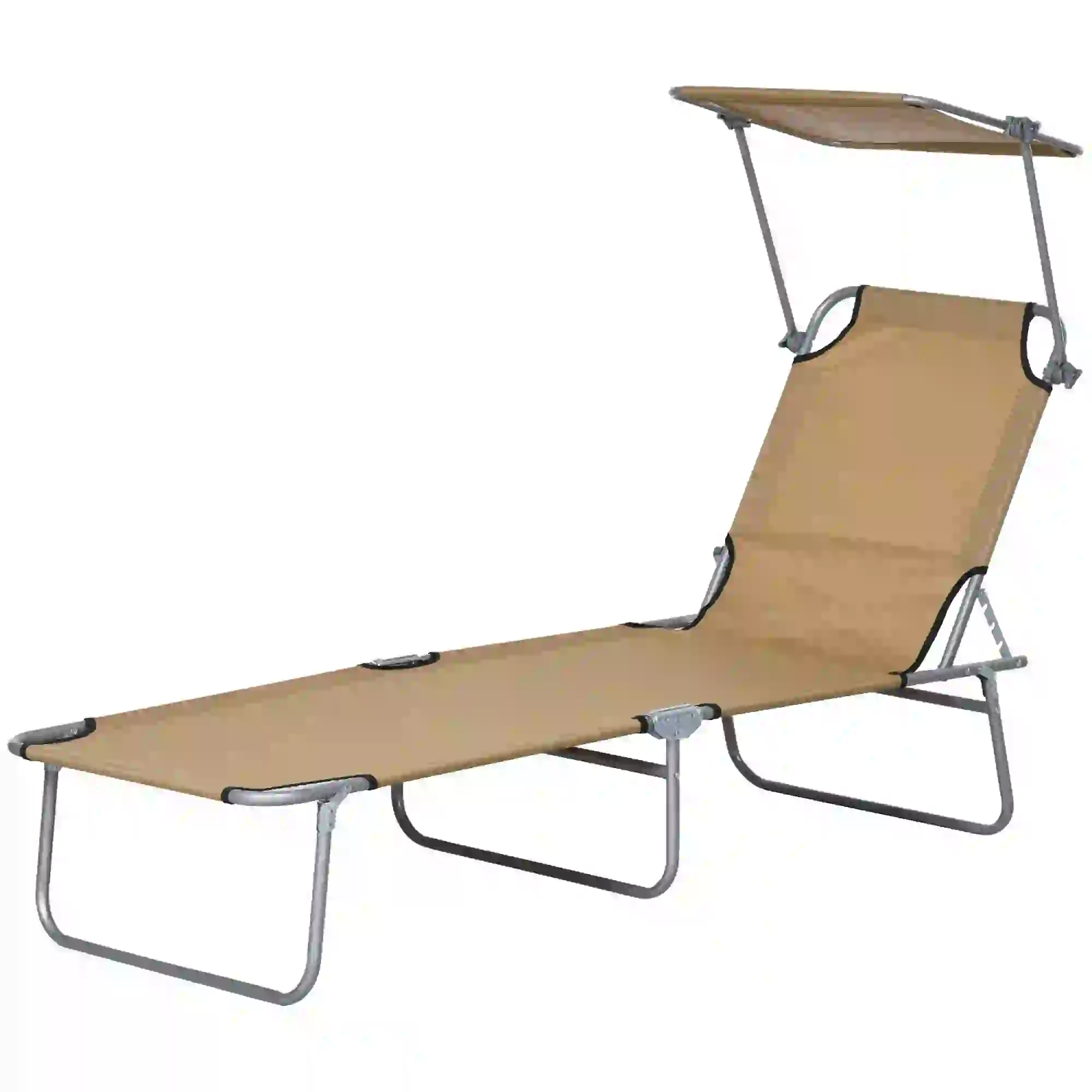 Adjustable Folding Chaise Lounge, Outdoor Chair With Sun Shade, Brown - Image 11
