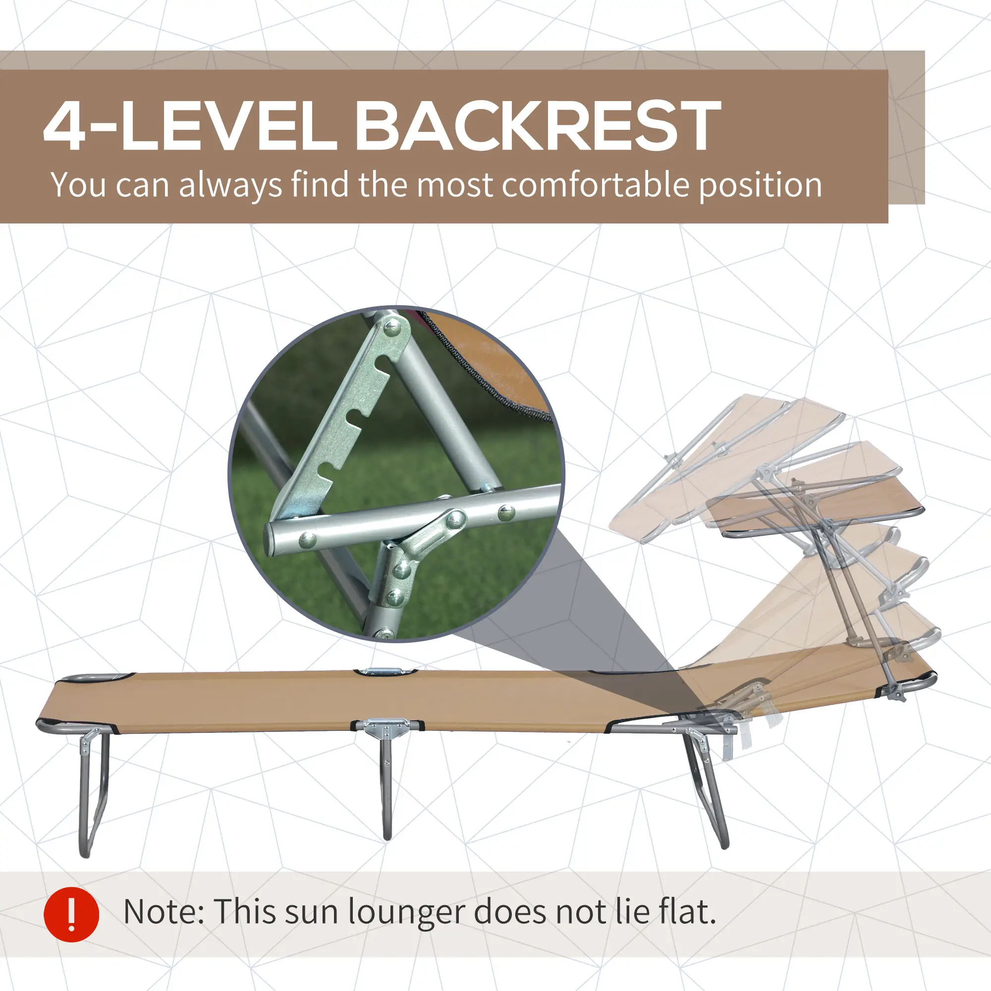 Adjustable Folding Chaise Lounge, Outdoor Chair With Sun Shade, Brown - Image 4
