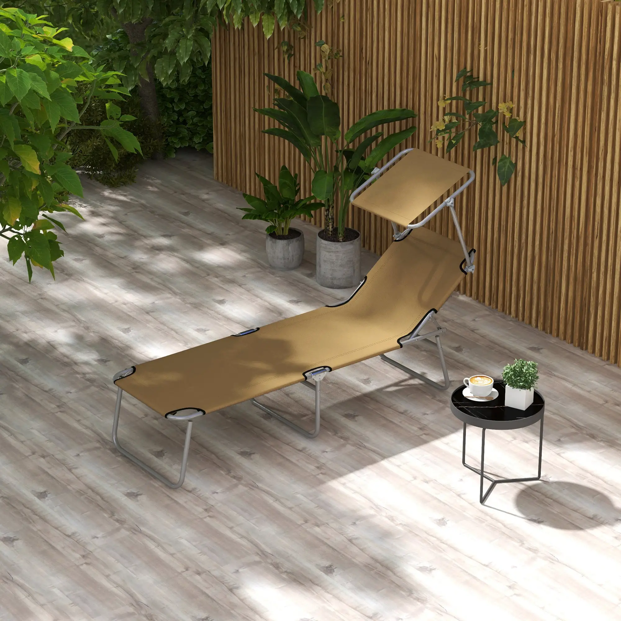 Adjustable Folding Chaise Lounge, Outdoor Chair With Sun Shade, Brown - Image 8