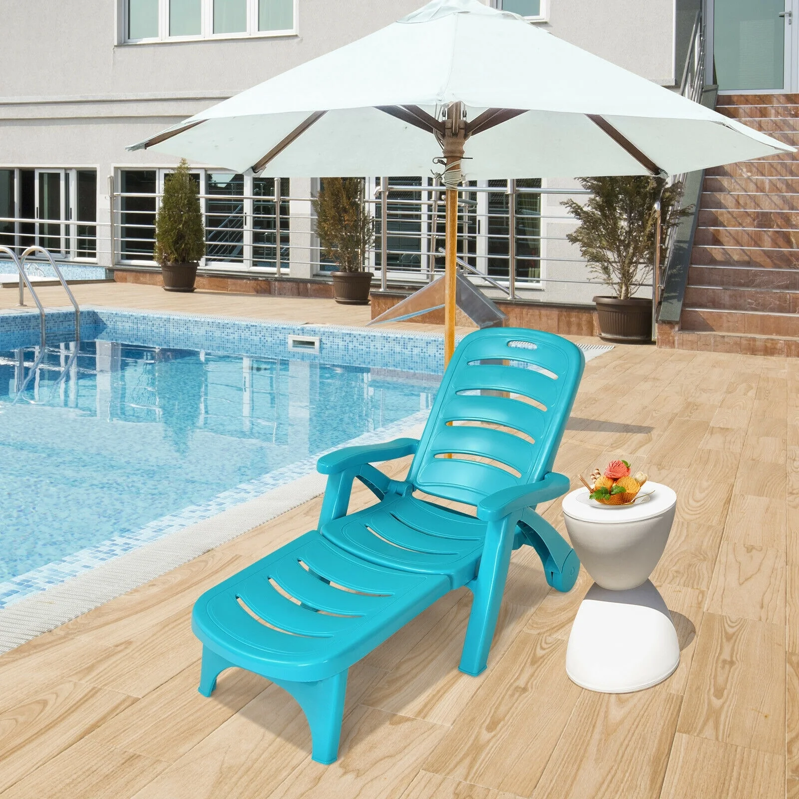 Adjustable Folding Lounger Chaise Chair, Turquoise - Image 2