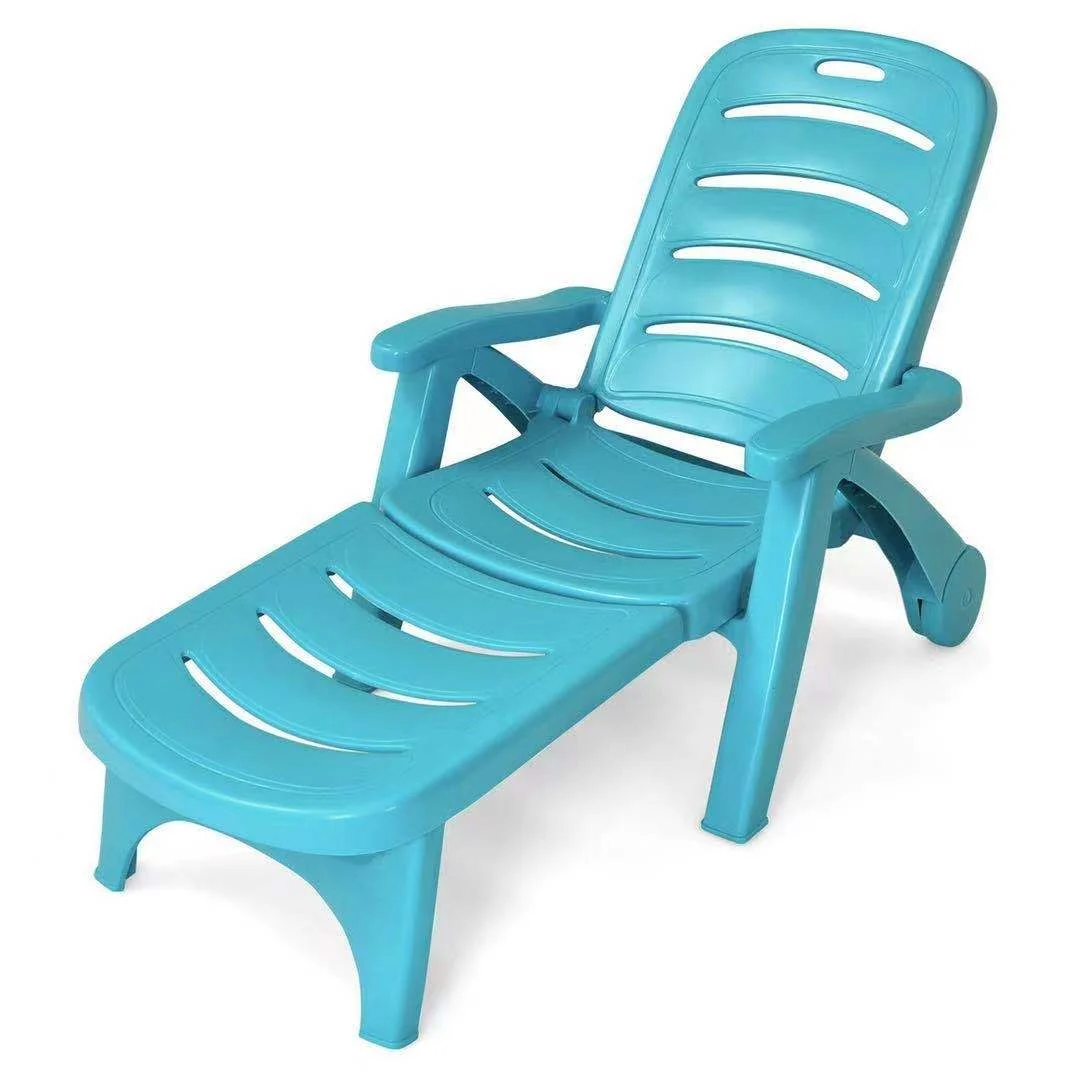 Adjustable Folding Lounger Chaise Chair, Turquoise - Image 4