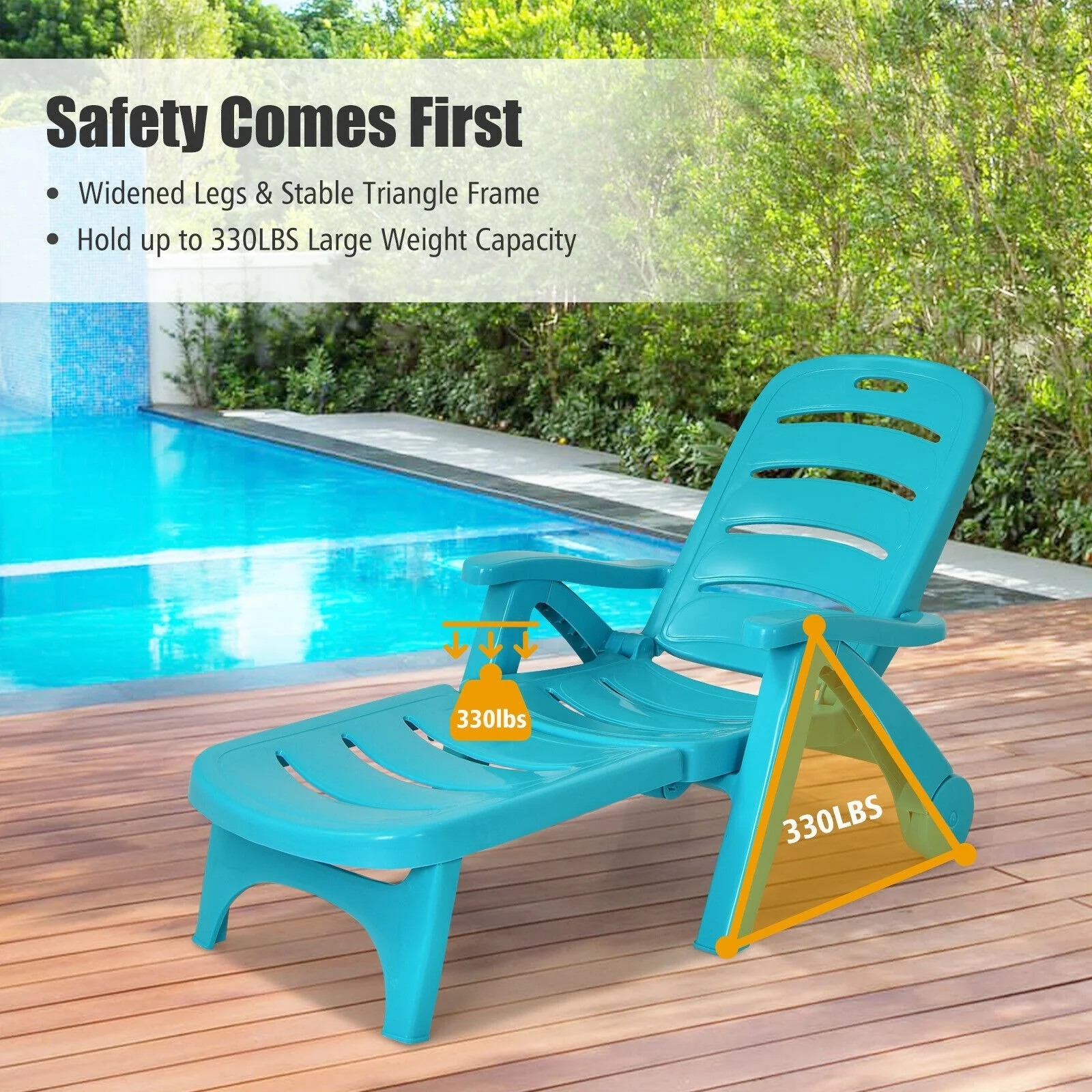 Adjustable Folding Lounger Chaise Chair, Turquoise - Image 9