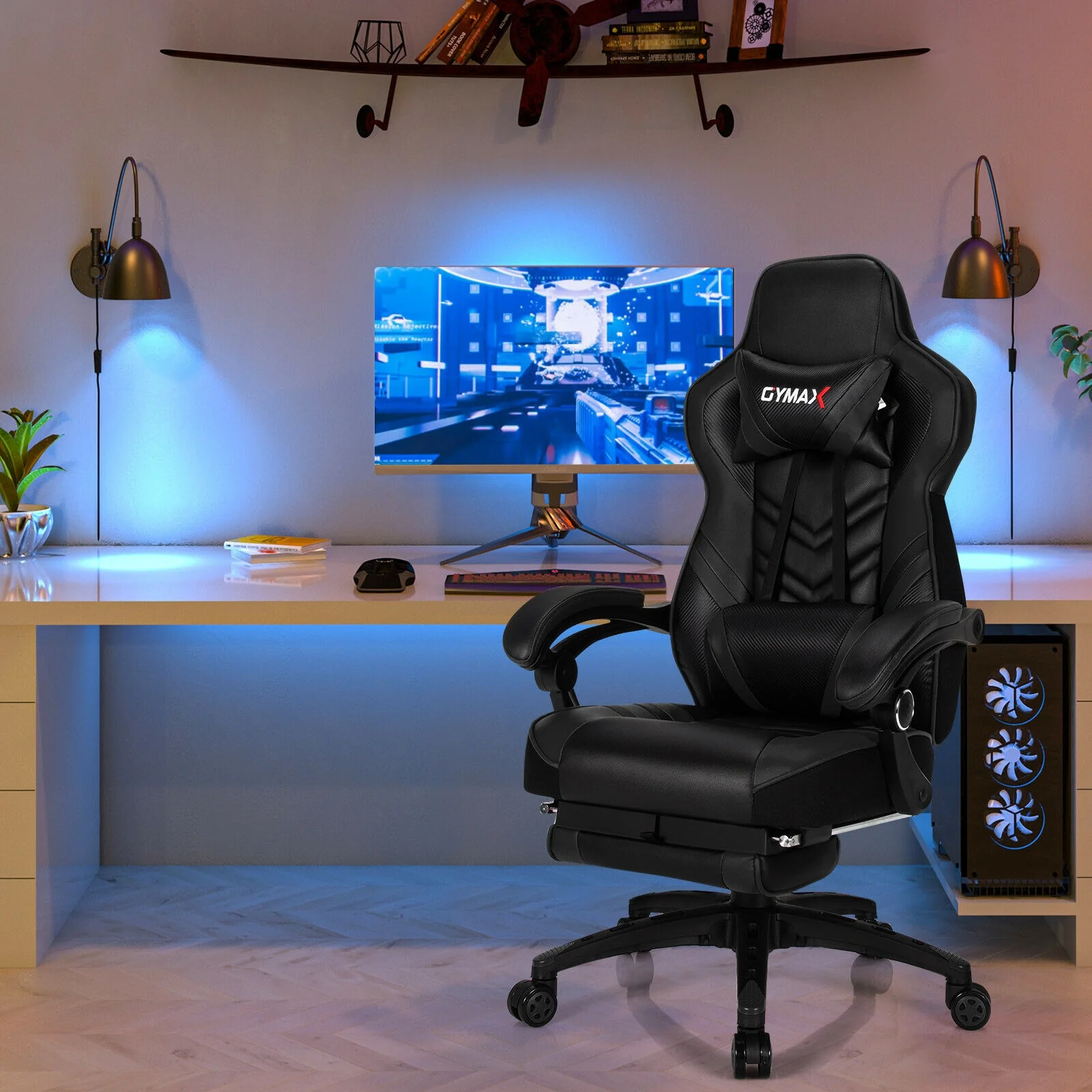 Adjustable Gaming Chair With Footrest, Black - Image 2