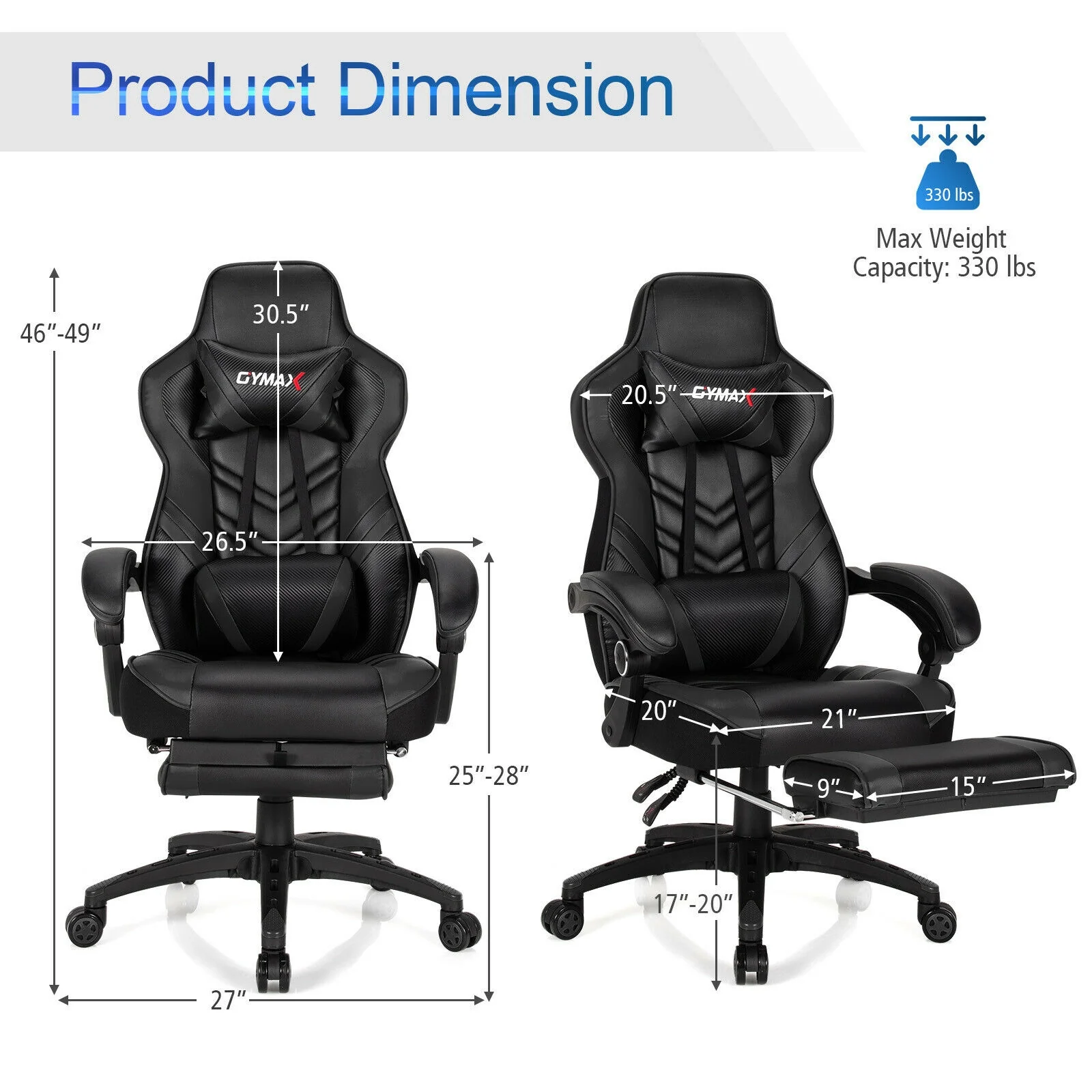 Adjustable Gaming Chair With Footrest, Black - Image 5