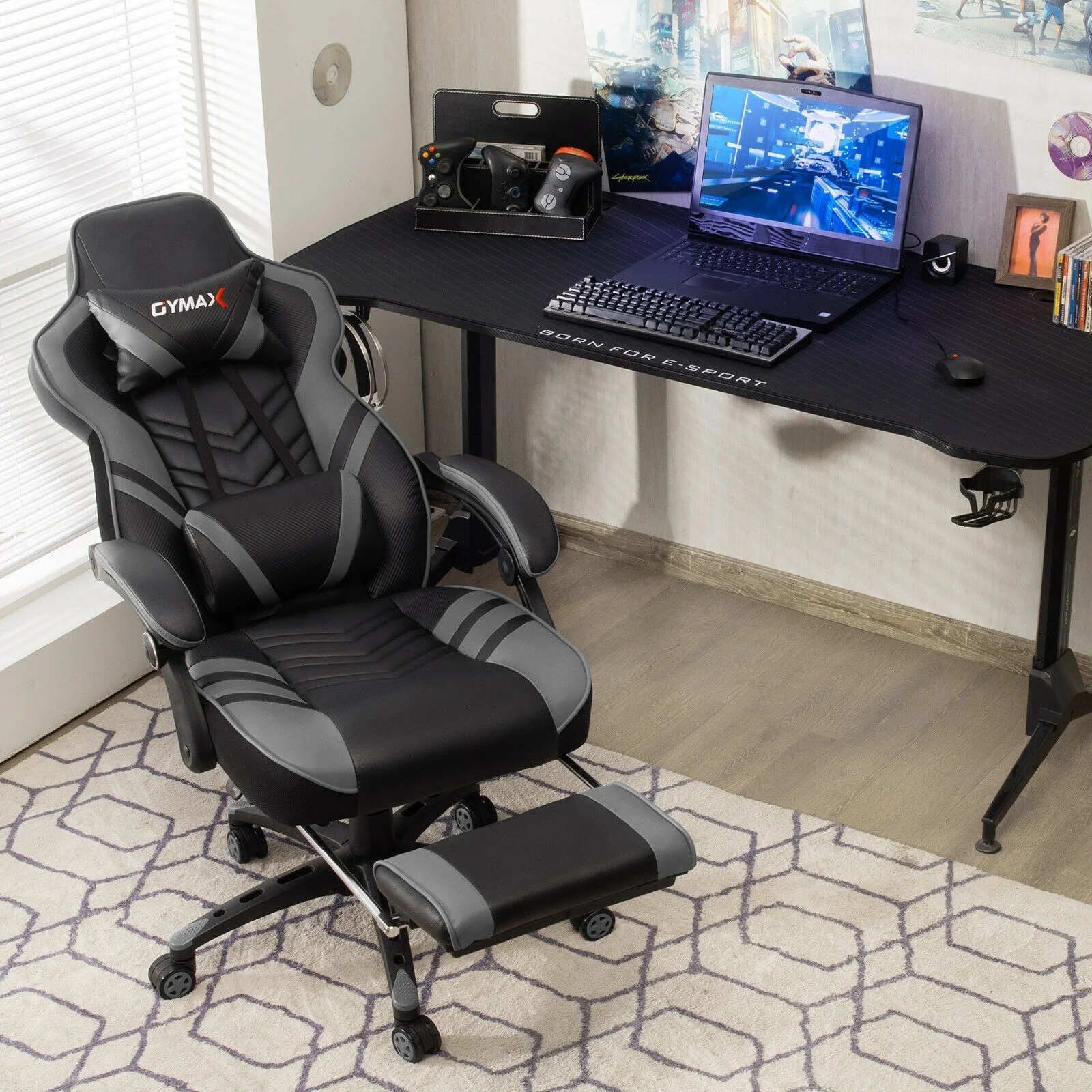 Adjustable Gaming Chair With Footrest, Gray - Image 3