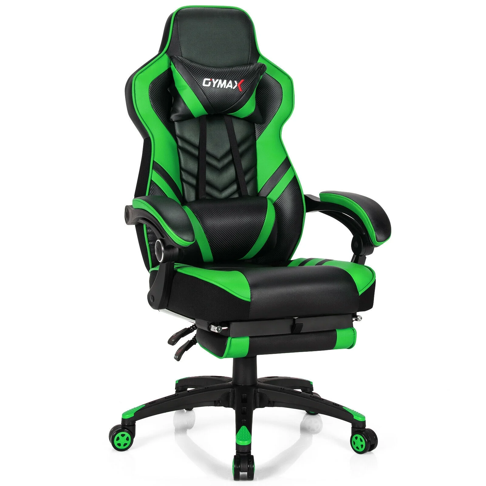 Adjustable Gaming Chair With Footrest, Green