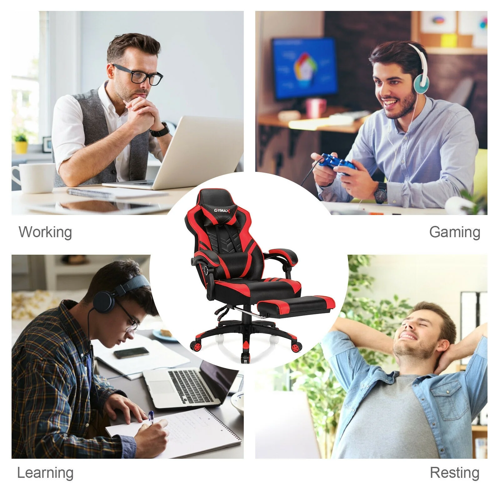 Adjustable Gaming Chair With Footrest, Red - Image 10