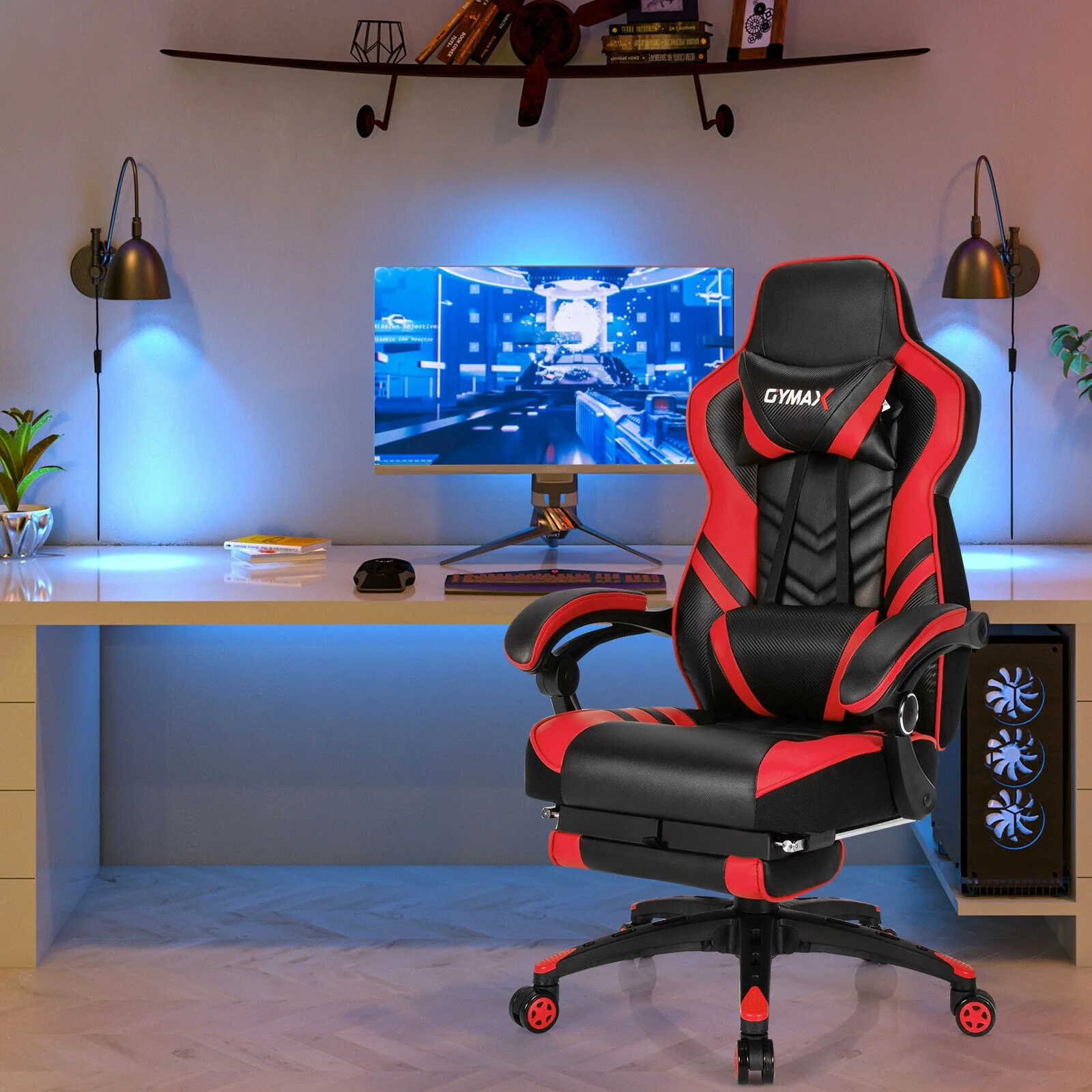 Adjustable Gaming Chair With Footrest, Red - Image 3