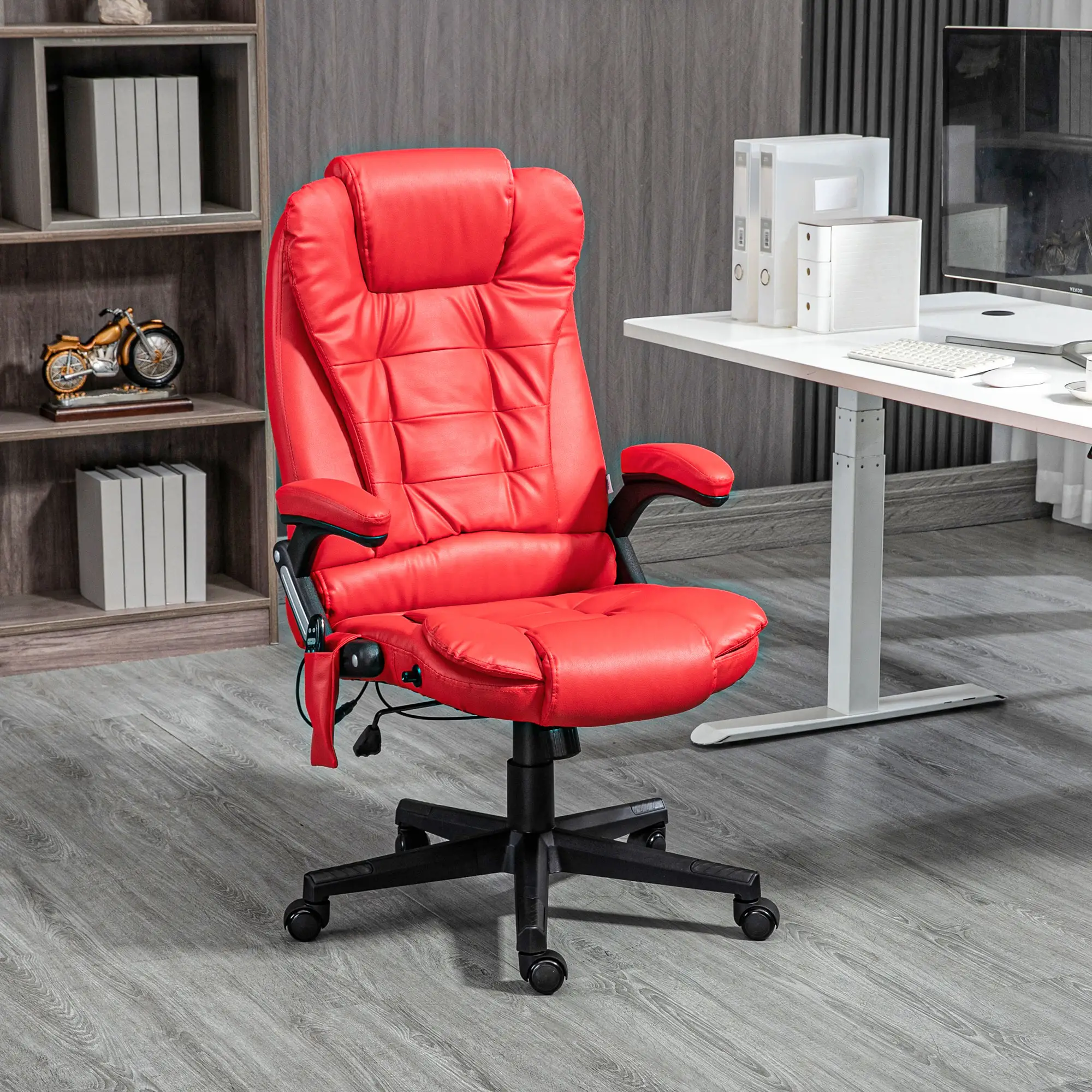 Adjustable Heated Ergonomic Massage Office Chair, High Back Faux Leather - Image 2