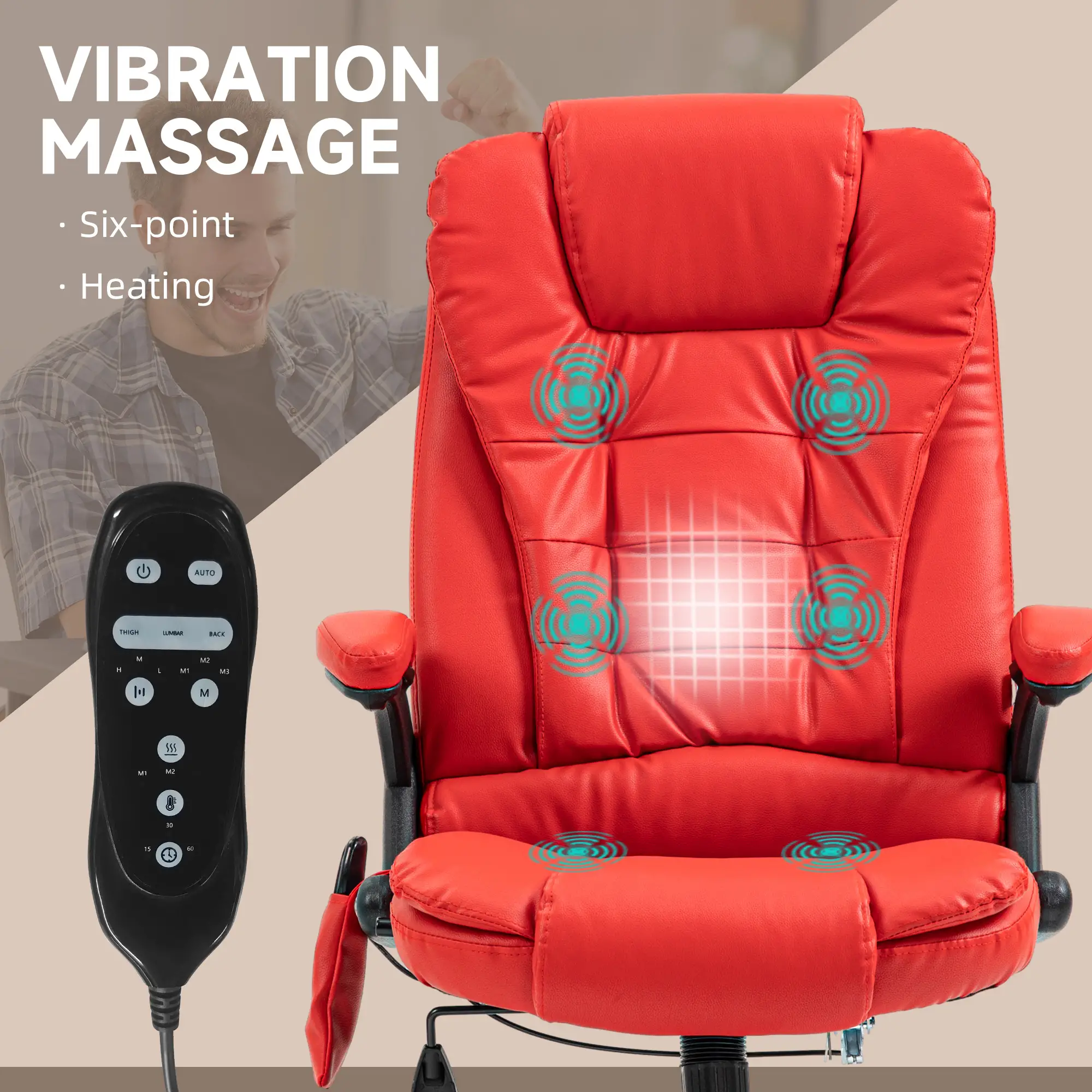 Adjustable Heated Ergonomic Massage Office Chair, High Back Faux Leather - Image 4