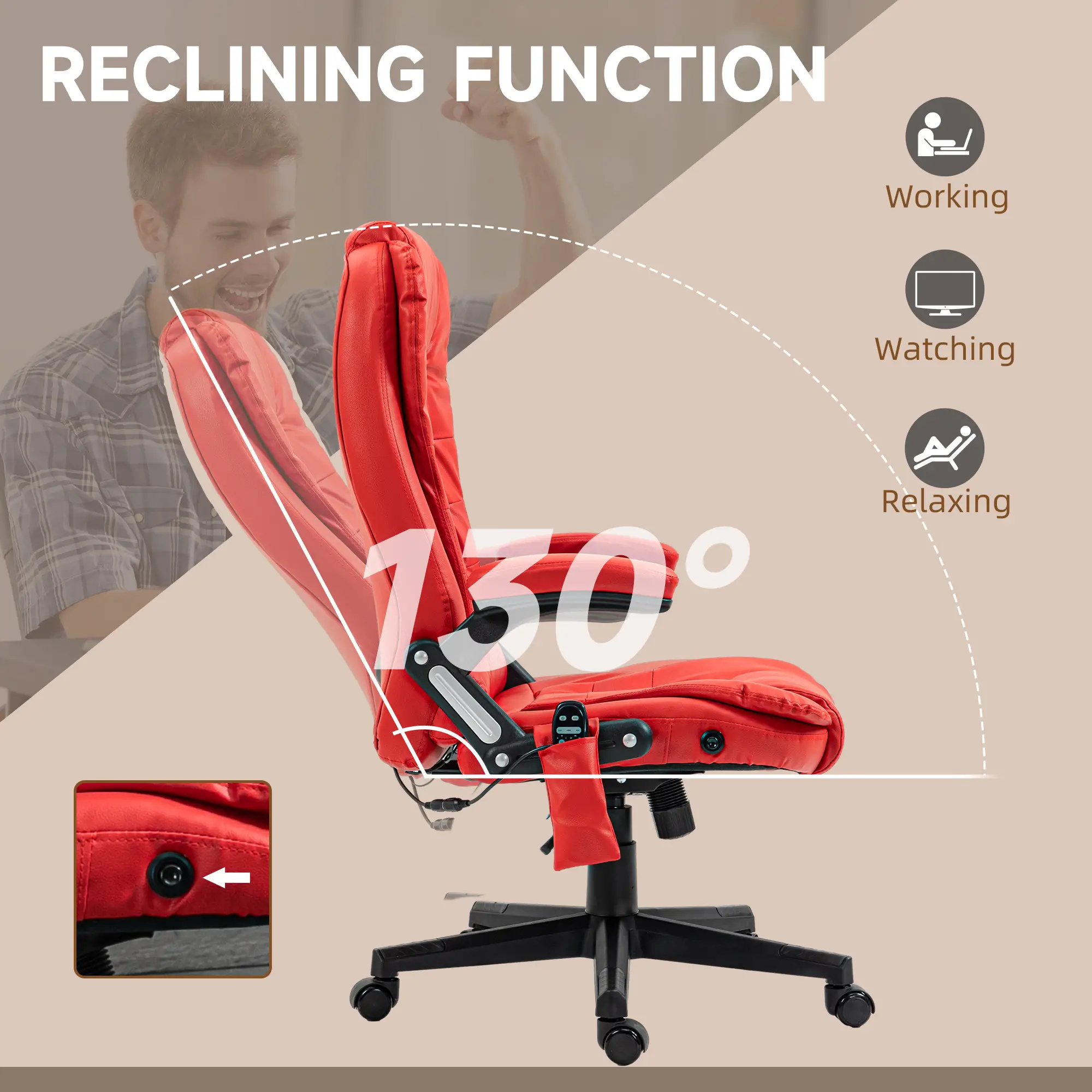 Adjustable Heated Ergonomic Massage Office Chair, High Back Faux Leather - Image 5