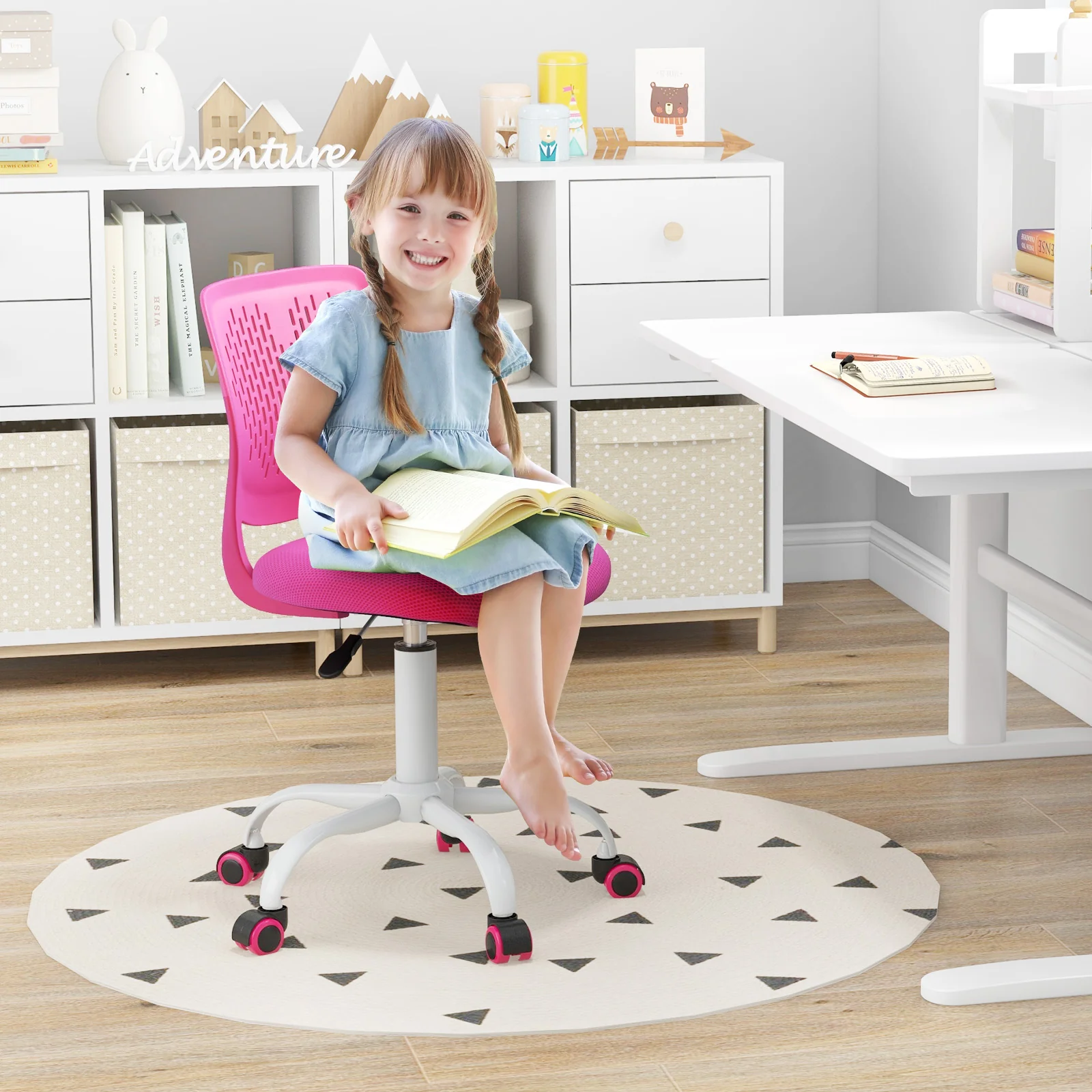 Adjustable Height Ergonomic Study Chair, Pink - Image 3