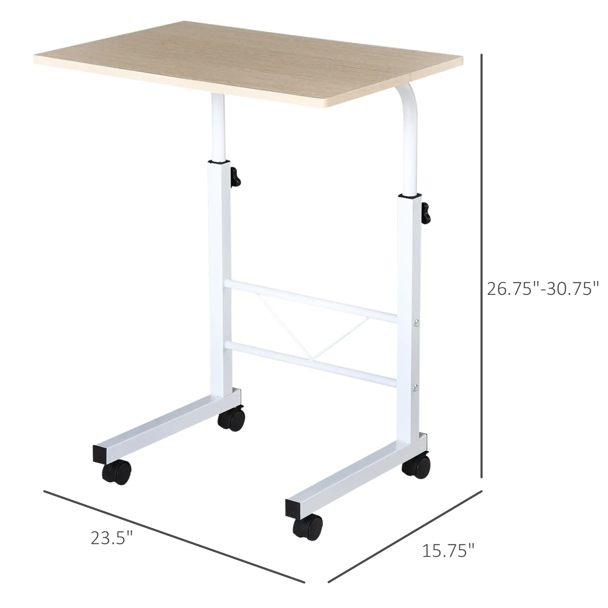 Adjustable Height Mobile Standing Desk, 23.5 Inch, Natural Wood - Image 3