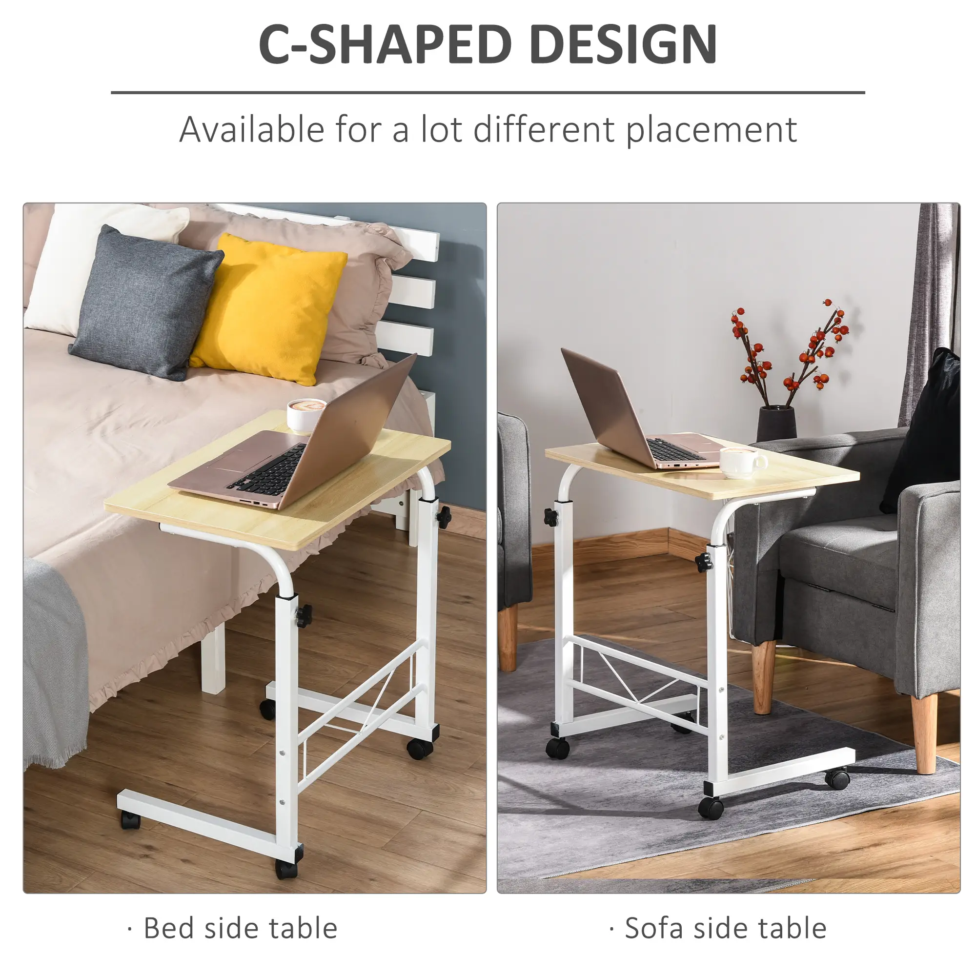 Adjustable Height Mobile Standing Desk, 23.5 Inch, Natural Wood - Image 4