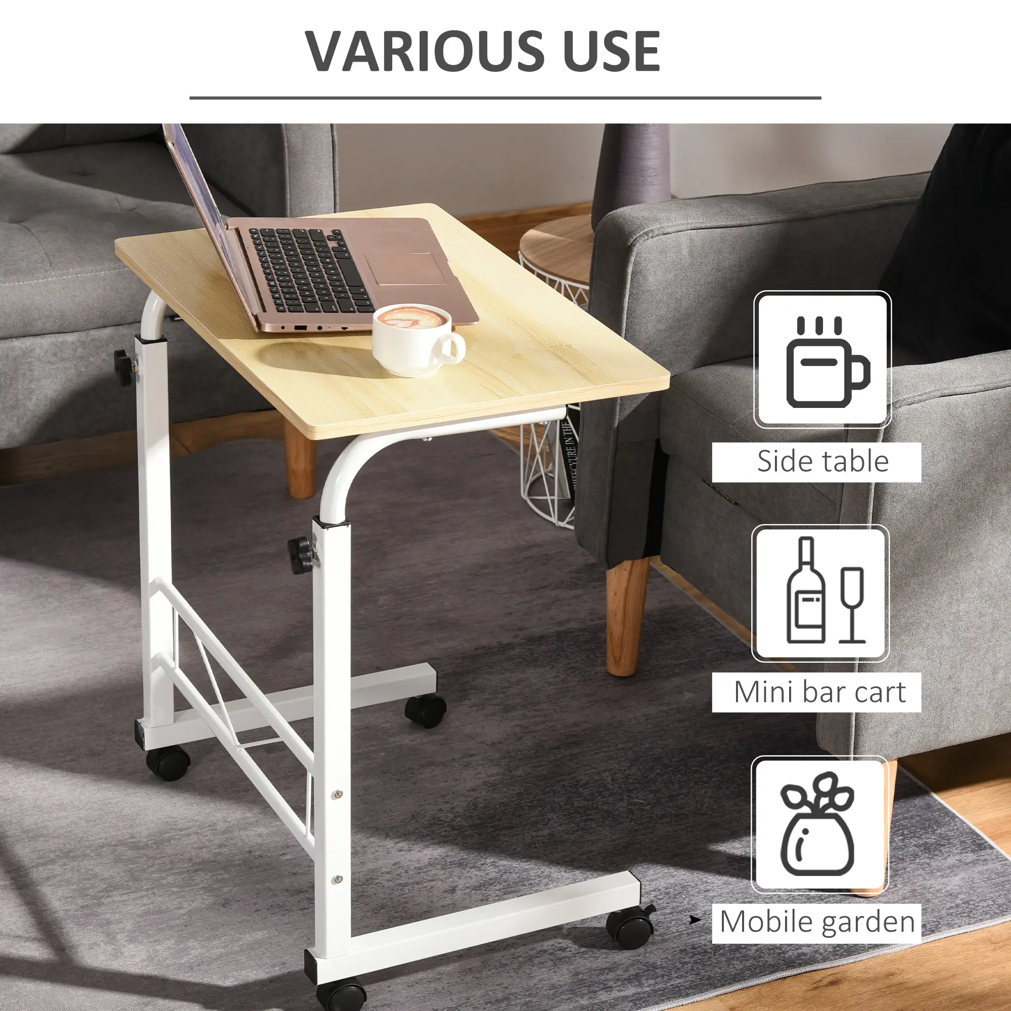Adjustable Height Mobile Standing Desk, 23.5 Inch, Natural Wood - Image 7