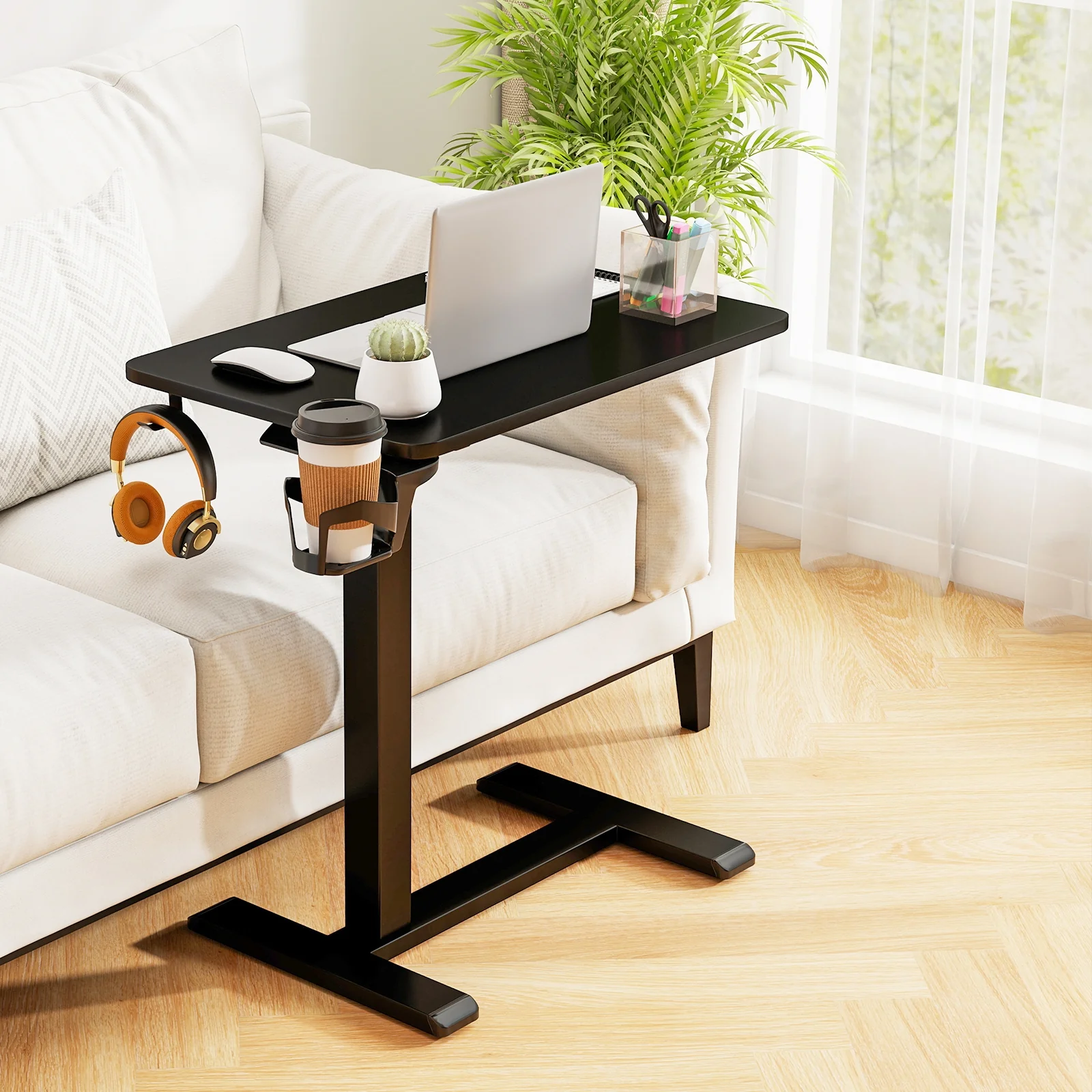 Adjustable Height Mobile Standing Desk, Overbed Table, Black - Image 2