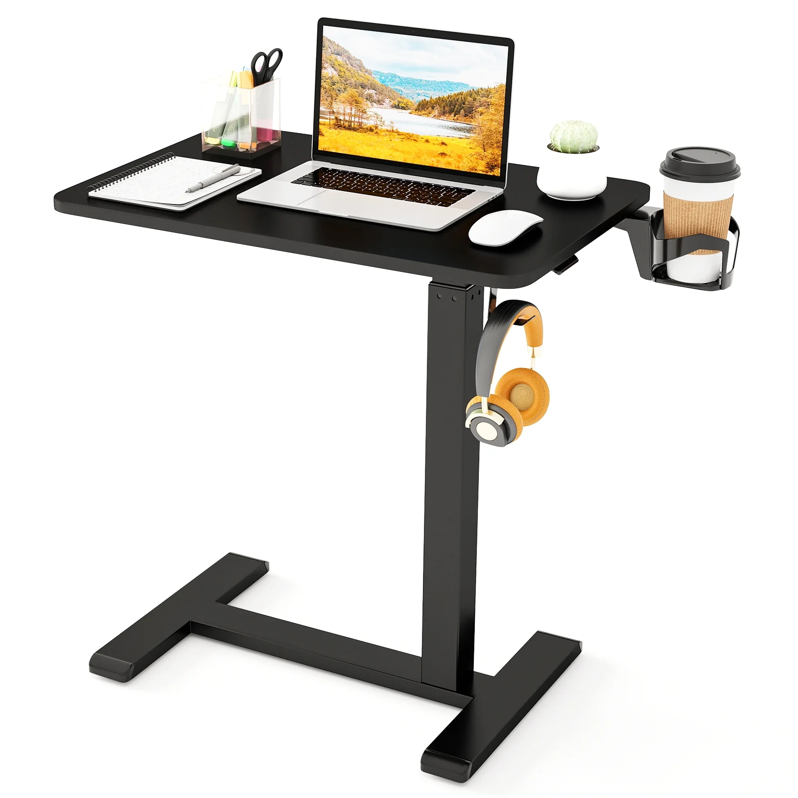 Adjustable Height Mobile Standing Desk, Overbed Table, Black - Image 5