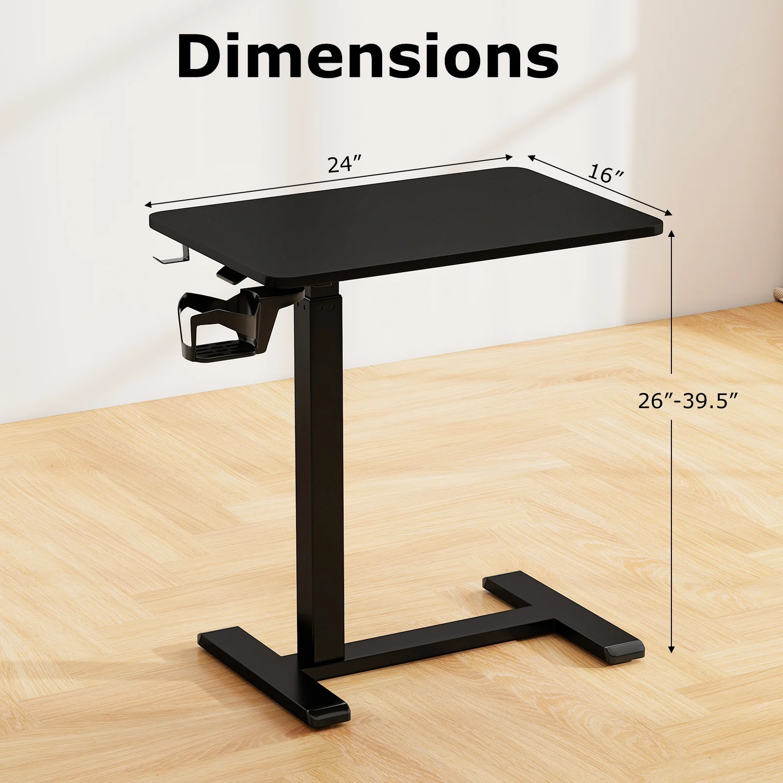 Adjustable Height Mobile Standing Desk, Overbed Table, Black - Image 6