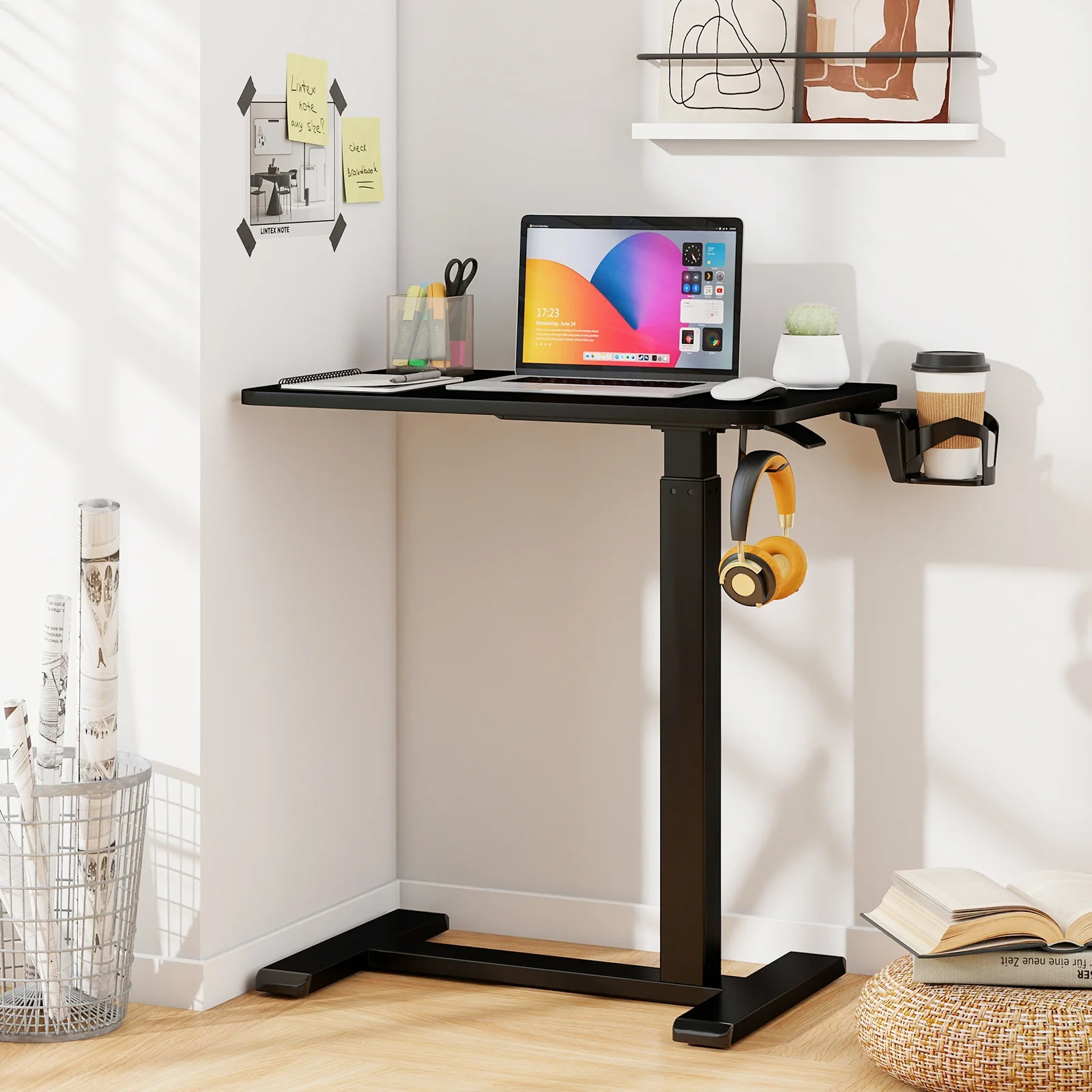 Adjustable Height Mobile Standing Desk, Overbed Table, Black - Image 7