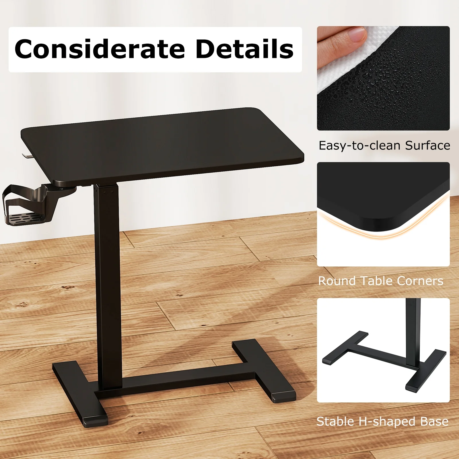 Adjustable Height Mobile Standing Desk, Overbed Table, Black - Image 8