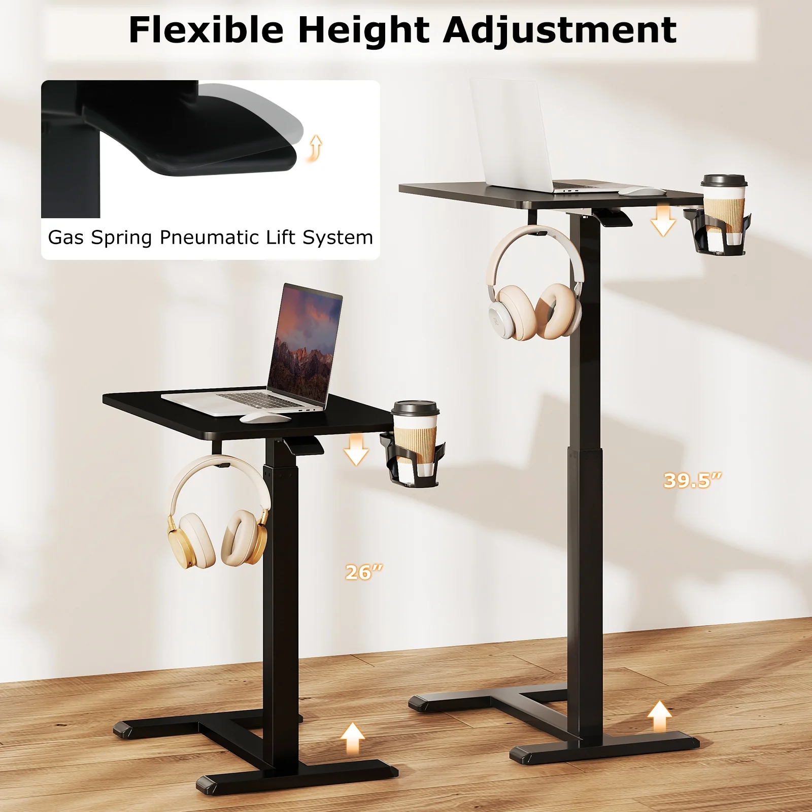 Adjustable Height Mobile Standing Desk, Overbed Table, Black - Image 9
