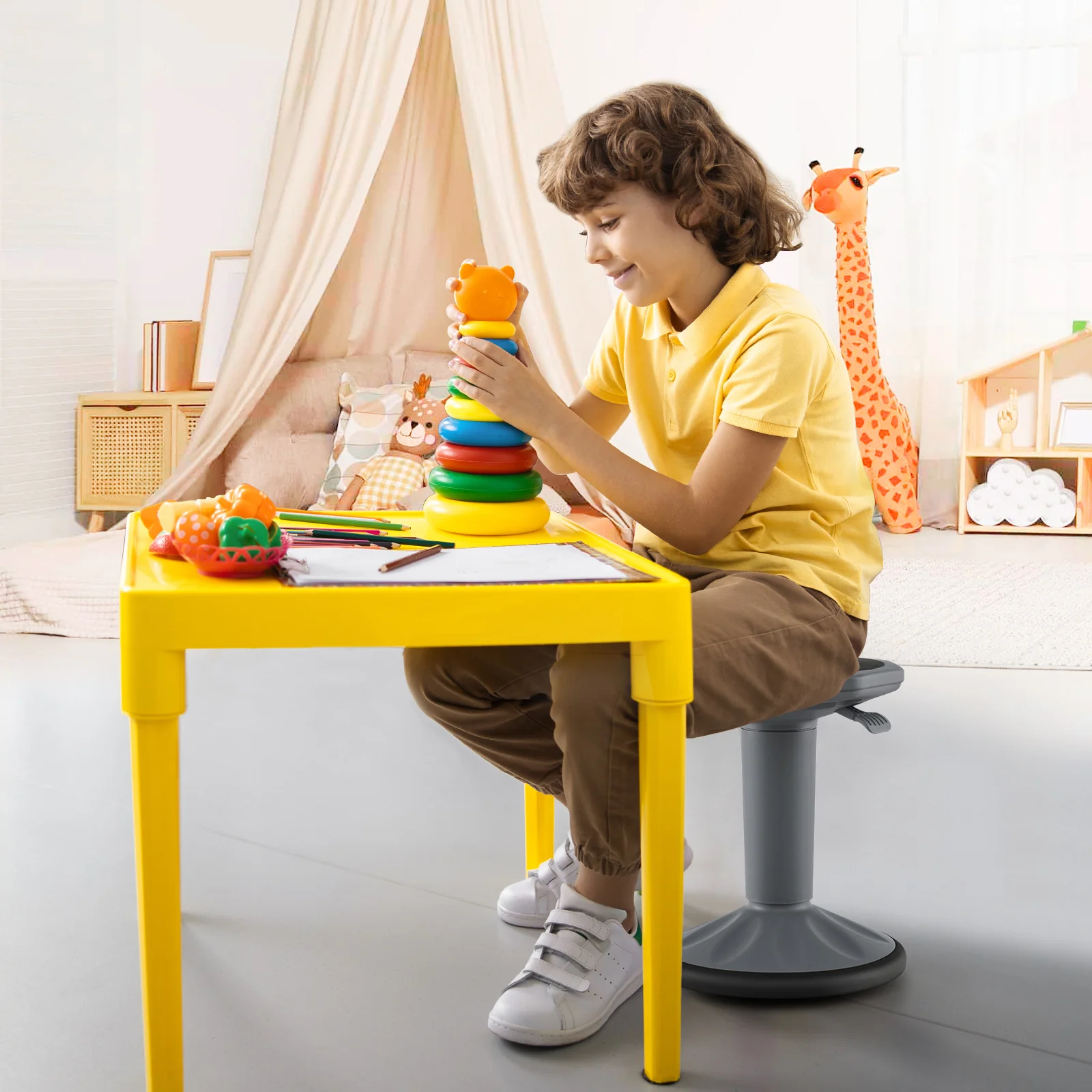 Adjustable Height Wobble Chair, Active Learning Stool For Office Desk, Gray - Image 2