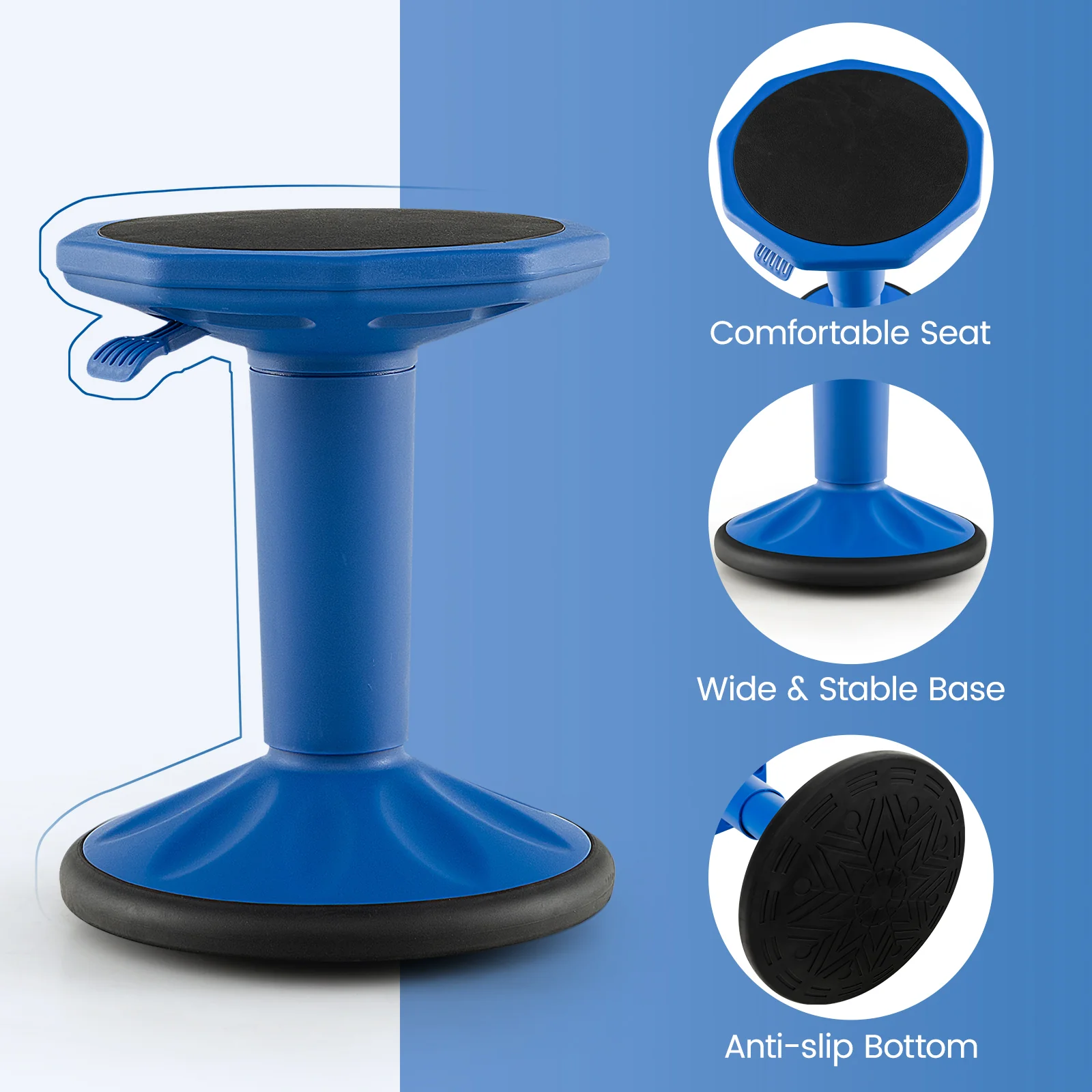 Adjustable Height Wobble Chair, Active Learning Stool, Navy - Image 6