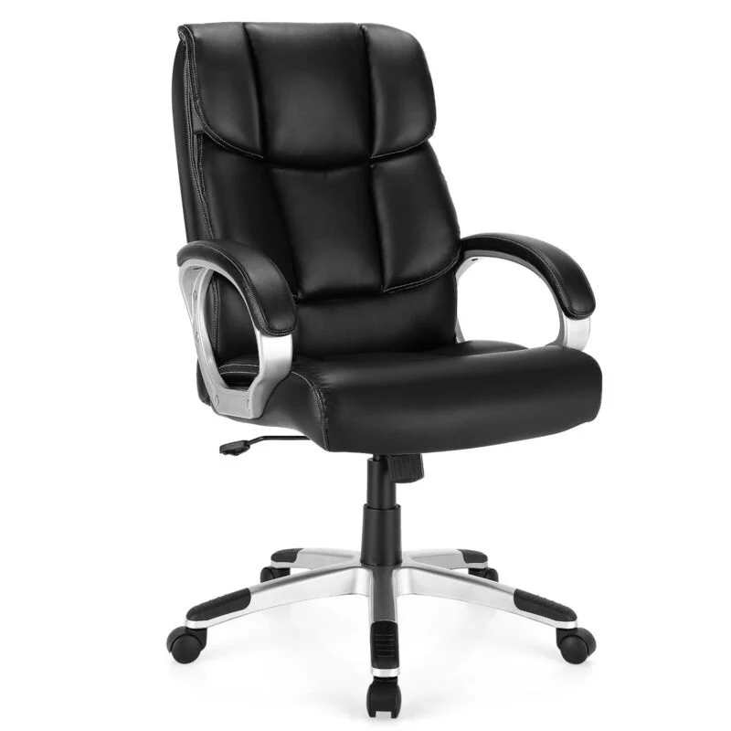 Adjustable High Back Leather Executive Desk Chair, Black - Image 4