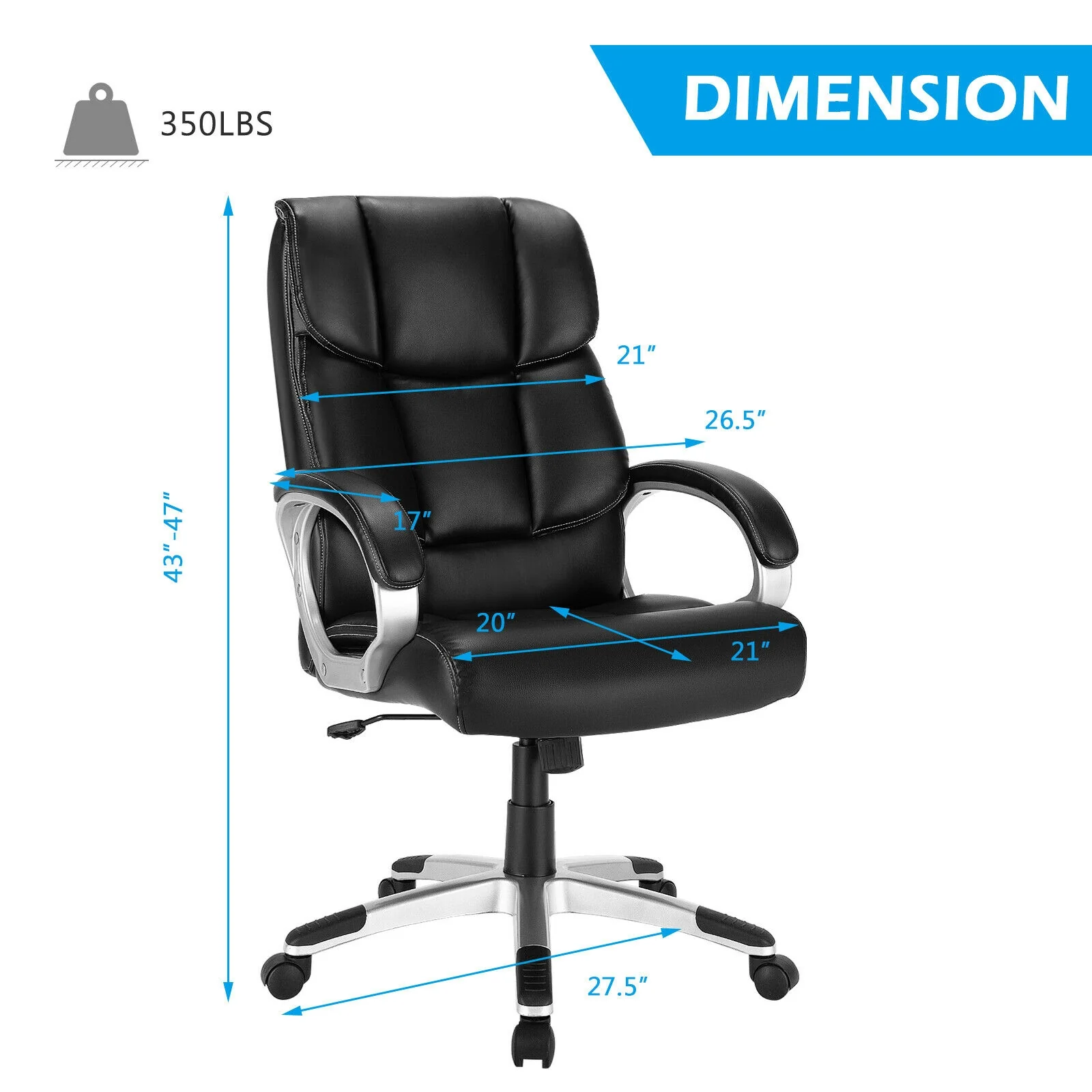 Adjustable High Back Leather Executive Desk Chair, Black - Image 6
