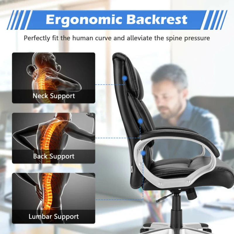 Adjustable High Back Leather Executive Desk Chair, Black - Image 8
