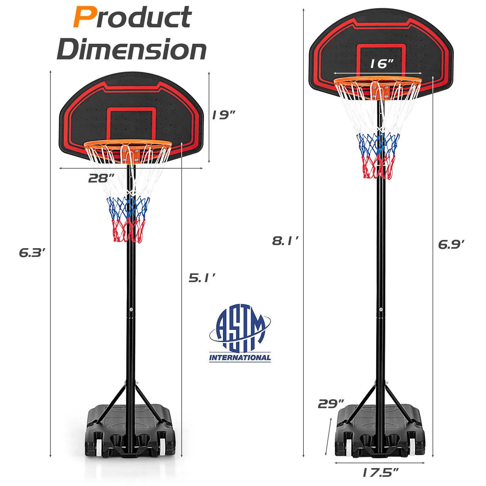 Adjustable Kids Basketball Hoop Stand, Black - Image 5
