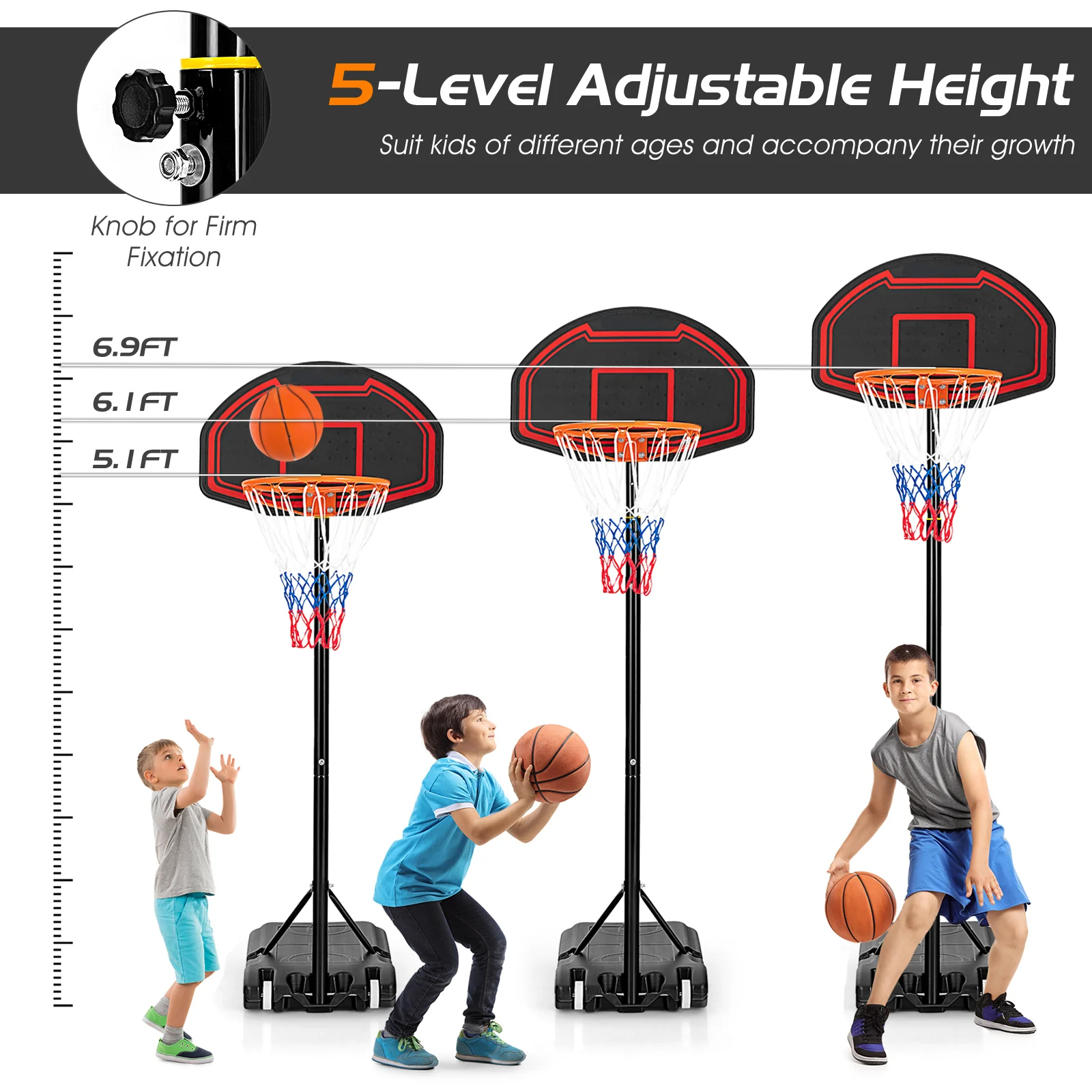 Adjustable Kids Basketball Hoop Stand, Black - Image 8