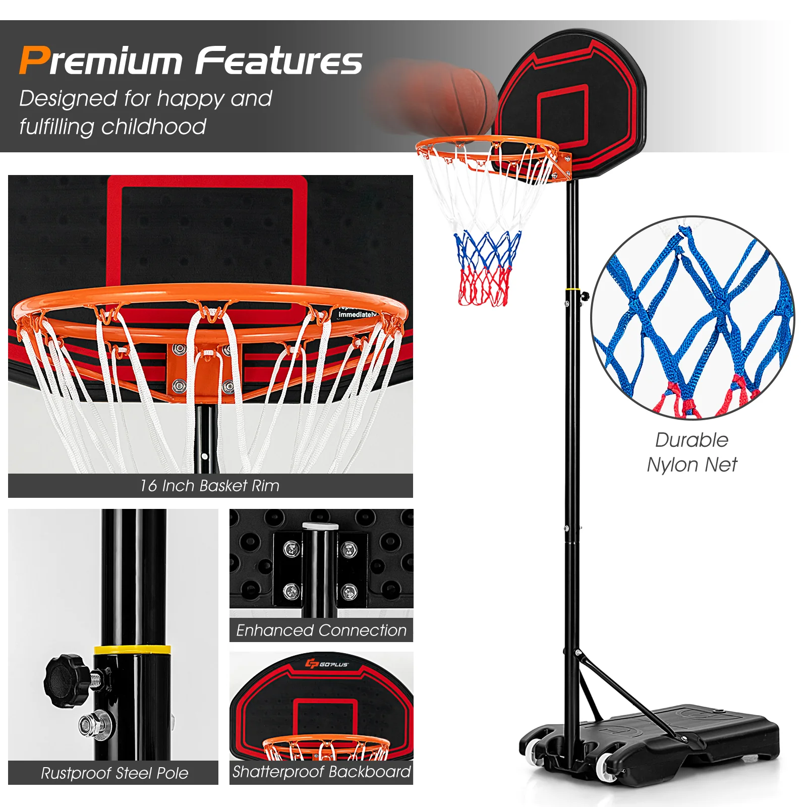 Adjustable Kids Basketball Hoop Stand, Black - Image 9