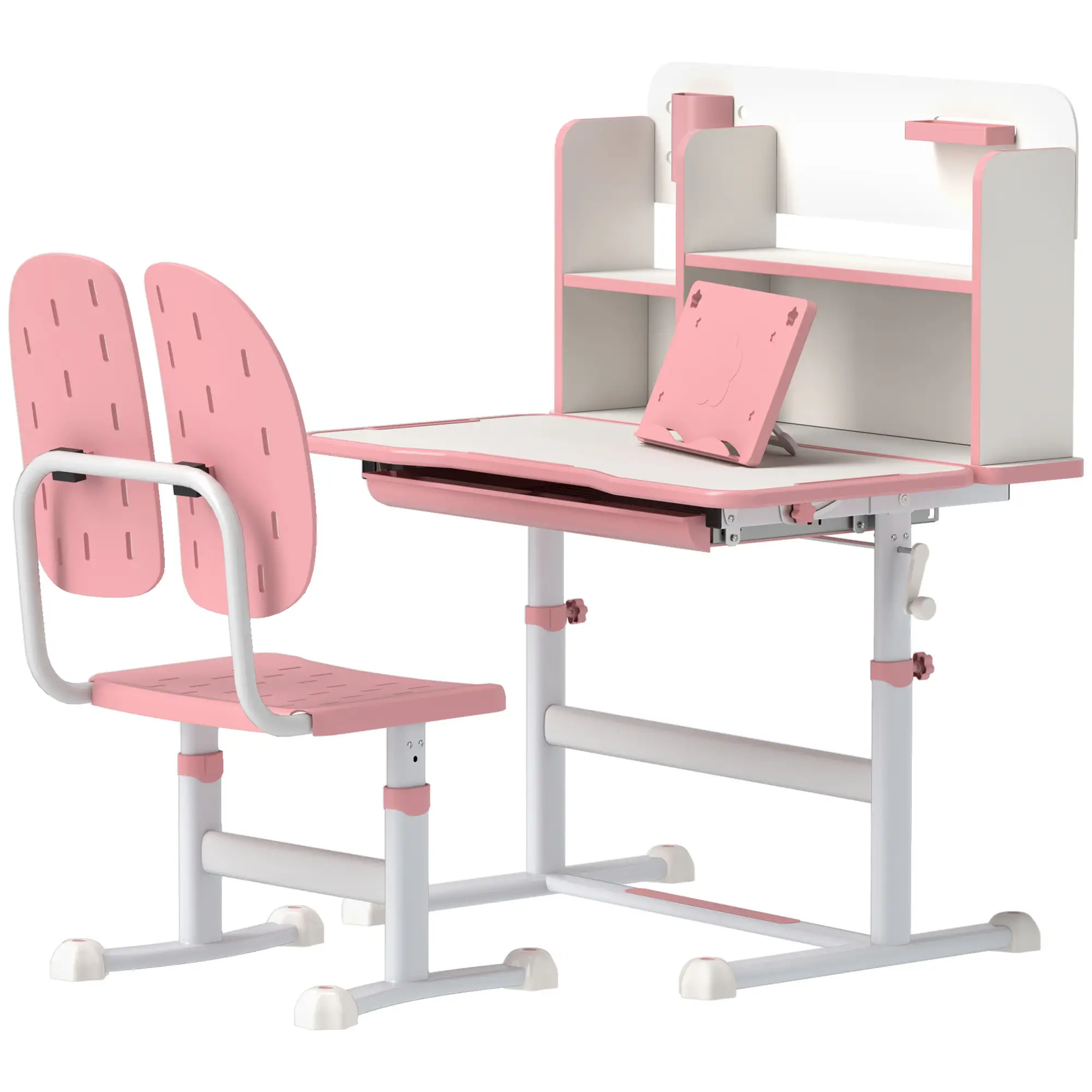 Adjustable Kids Desk and Chair Set, Study Table with Drawer, Pink