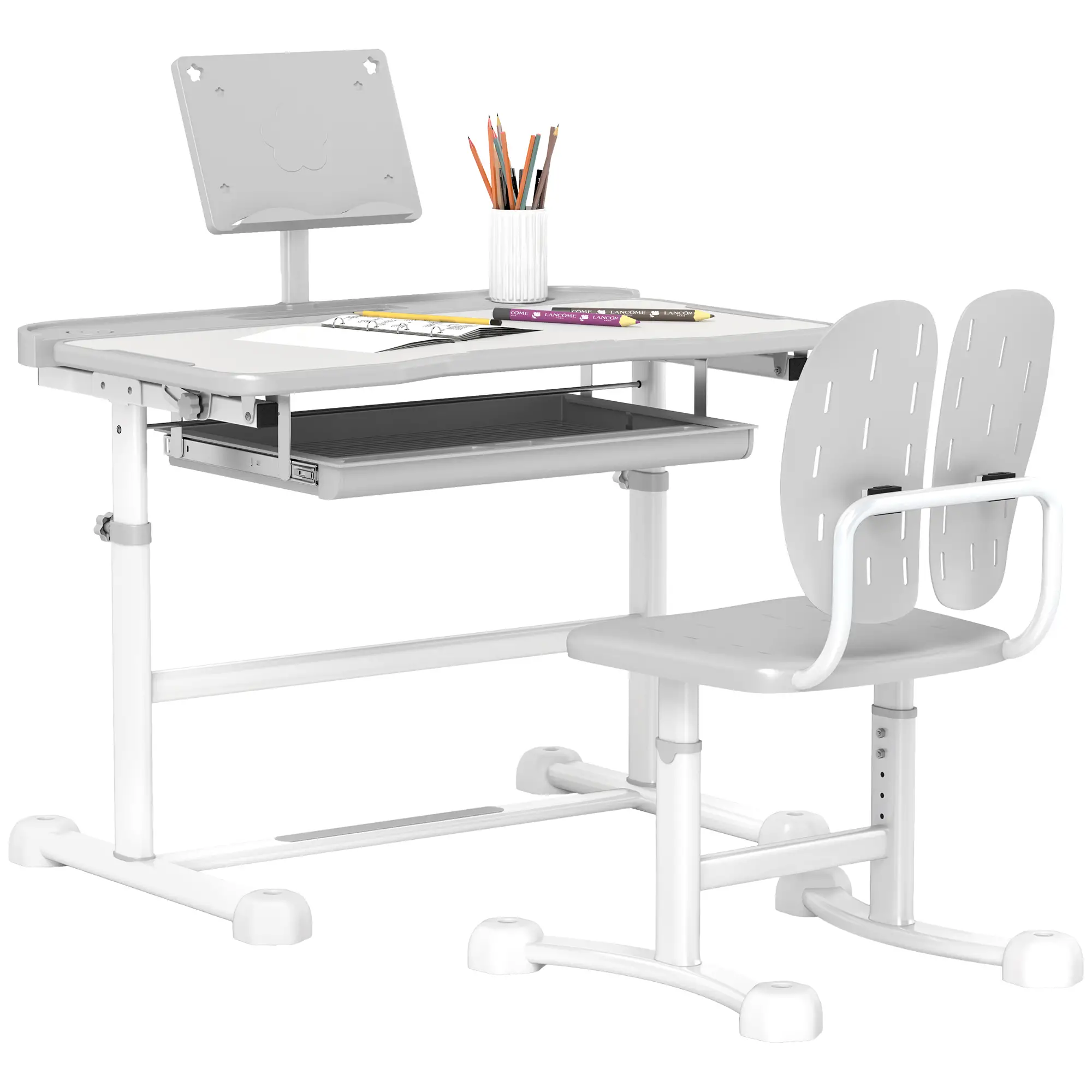 Adjustable Kids Desk and Chair Set, Tilt Desktop, Large Board, Drawer, Grey - Image 11