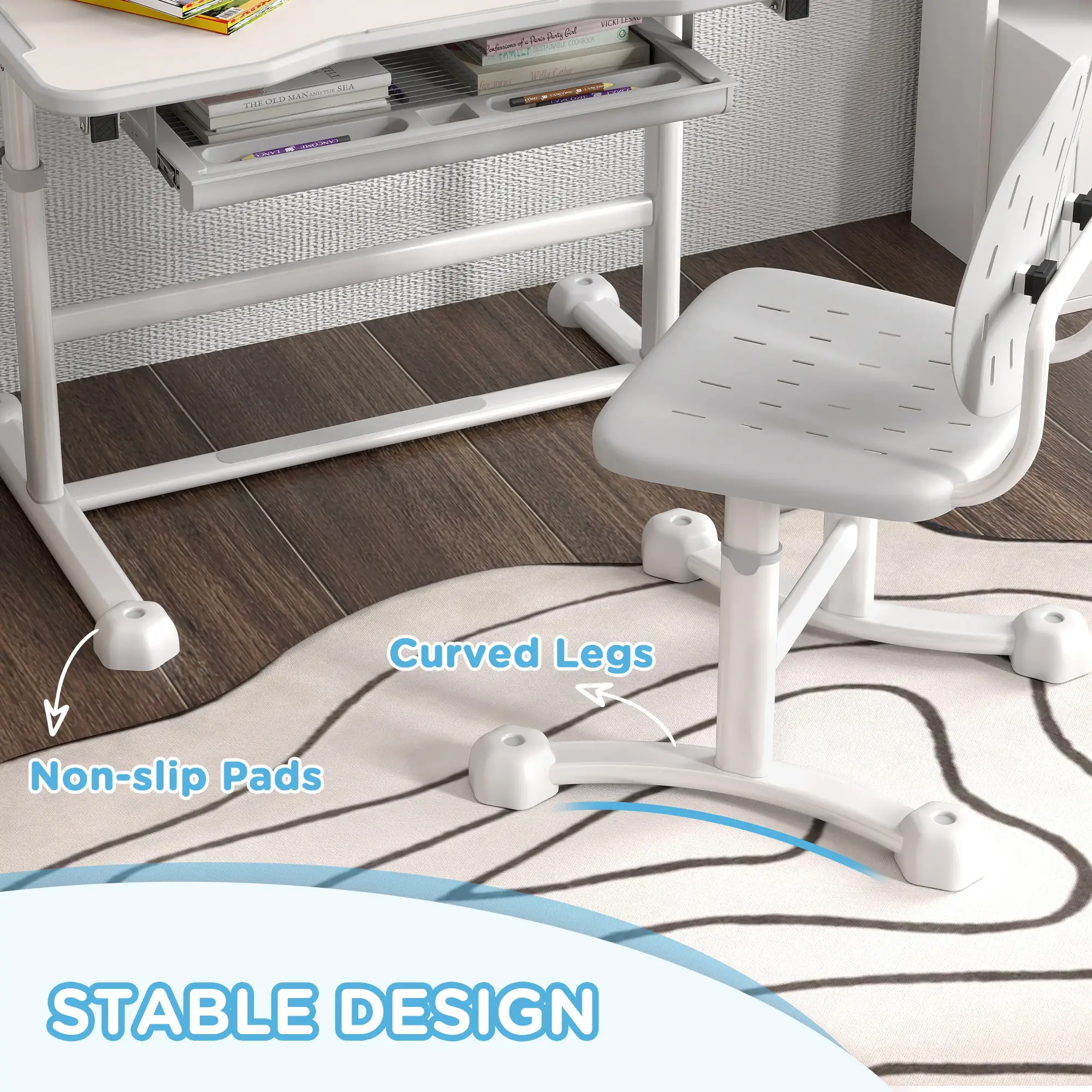 Adjustable Kids Desk and Chair Set, Tilt Desktop, Large Board, Drawer, Grey - Image 6