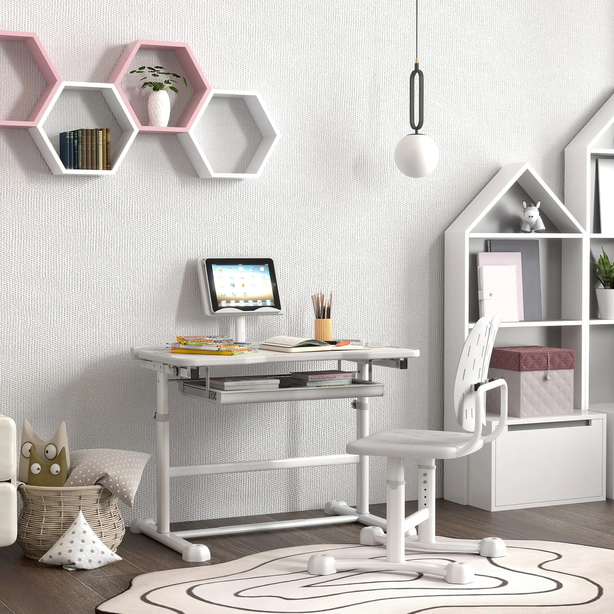 Adjustable Kids Desk and Chair Set, Tilt Desktop, Large Board, Drawer, Grey - Image 8
