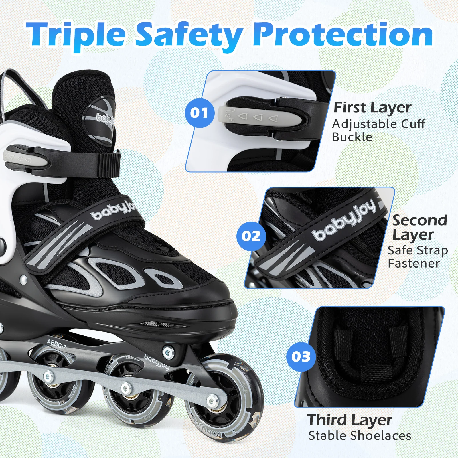 Adjustable Kids' Incline Skates 4 Sizes Adjustable Blade Roller, Black - Image 10