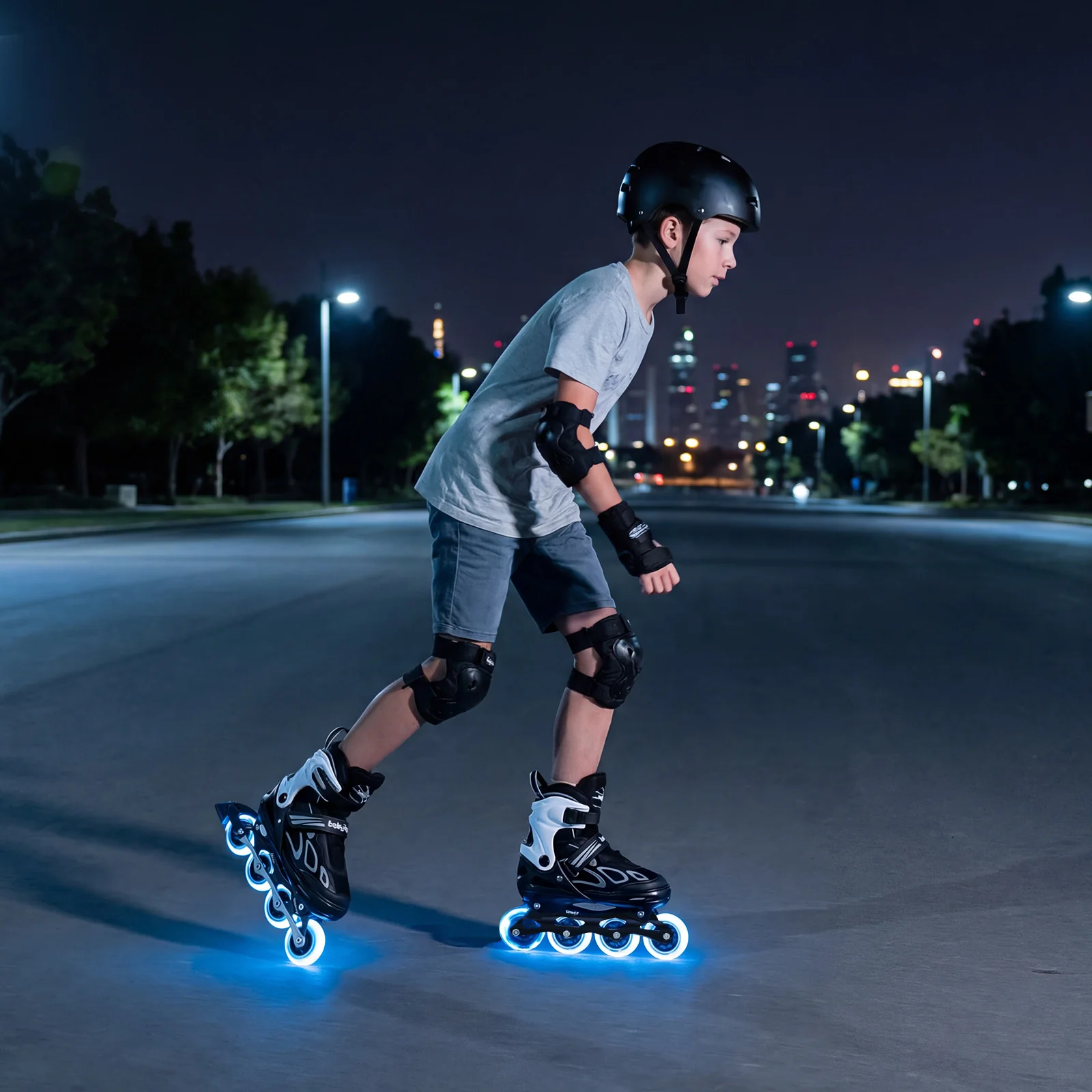 Adjustable Kids' Incline Skates 4 Sizes Adjustable Blade Roller, Black - Image 3