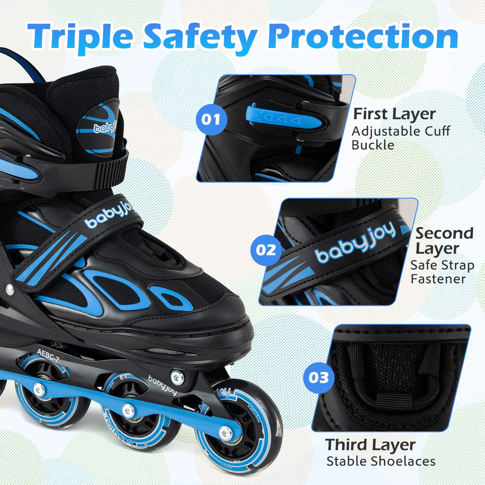 Adjustable Kids' Incline Skates 4 Sizes Adjustable Blade Roller, Blue - Image 10