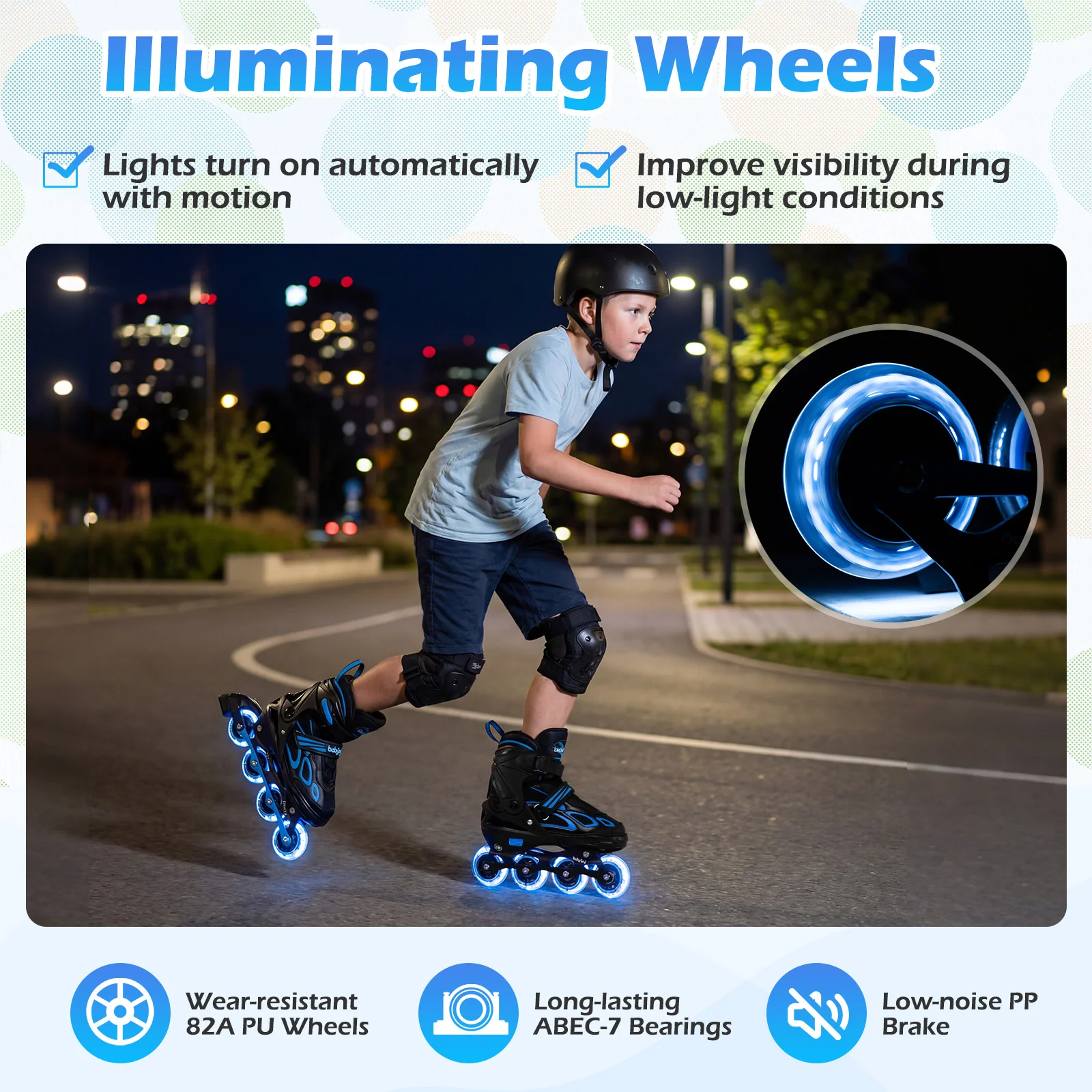 Adjustable Kids' Incline Skates 4 Sizes Adjustable Blade Roller, Blue - Image 9
