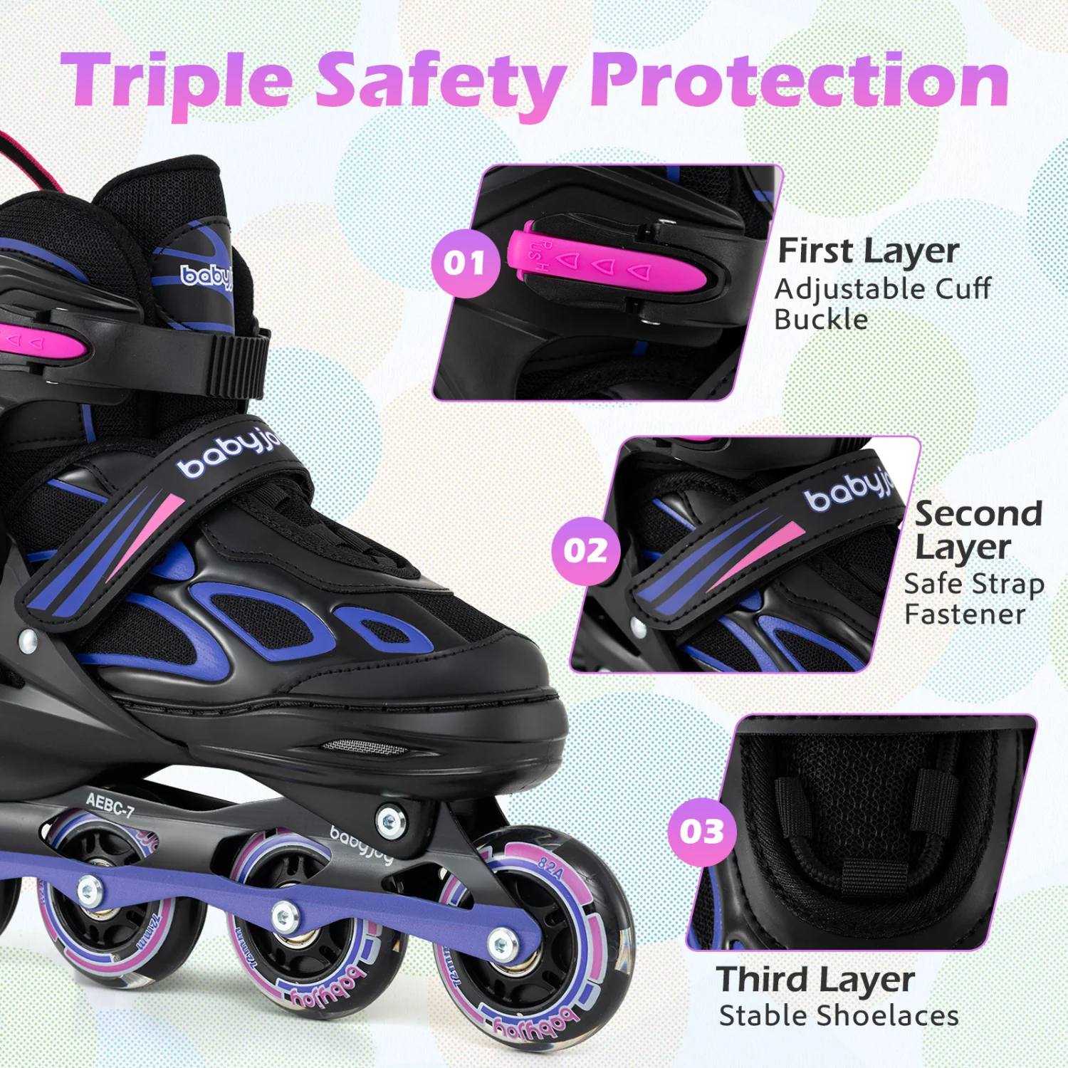 Adjustable Kids' Incline Skates 4 Sizes Adjustable Blade Roller, Purple - Image 10