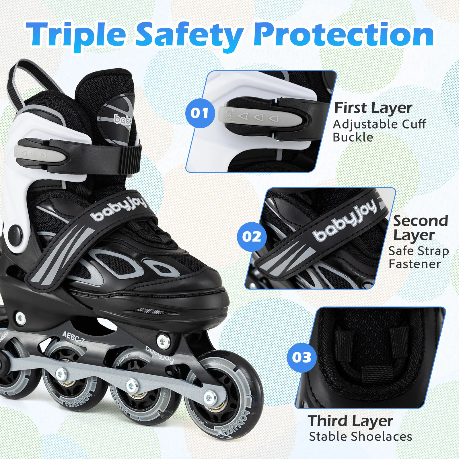 Adjustable Kids' Incline Skates for Boys Girls Ages 5-14, Black - Image 10