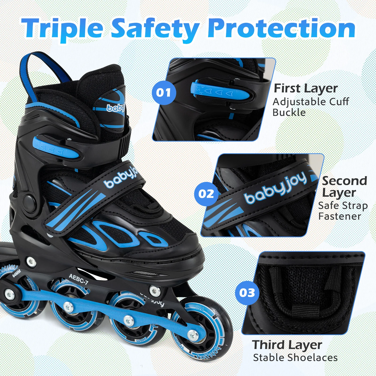 Adjustable Kids' Incline Skates for Boys Girls Ages 5-14, Blue - Image 10