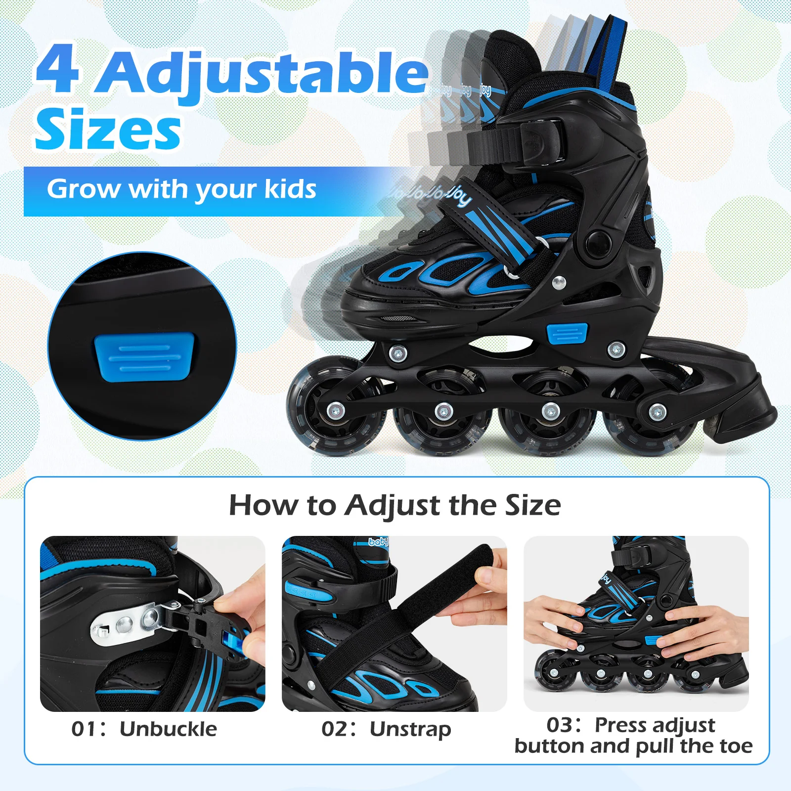 Adjustable Kids' Incline Skates for Boys Girls Ages 5-14, Blue - Image 8